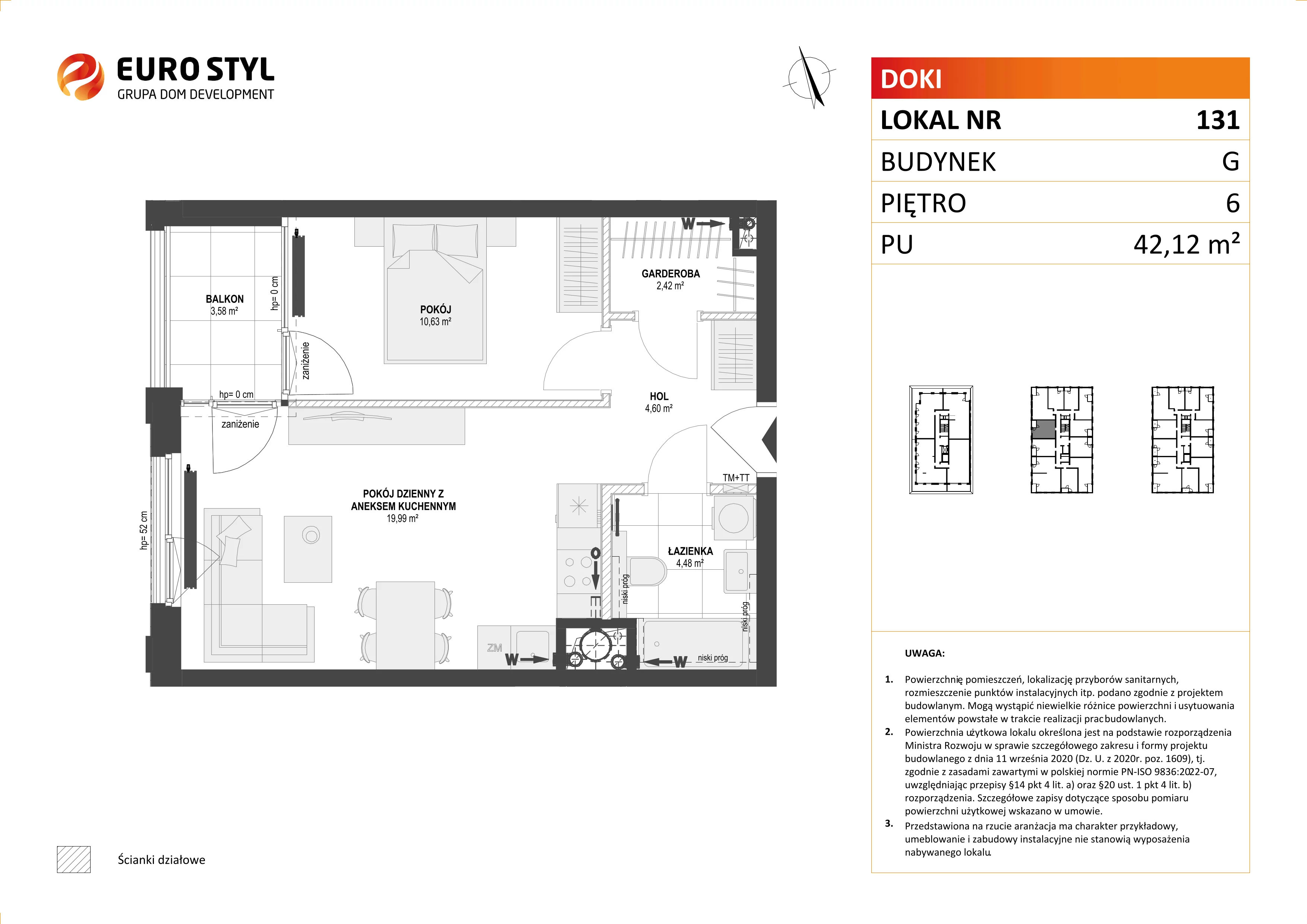 Mieszkanie 42,12 m², piętro 6, oferta nr G/131, DOKI Living - etap II, Gdańsk, Śródmieście, ul. Aleja Doki