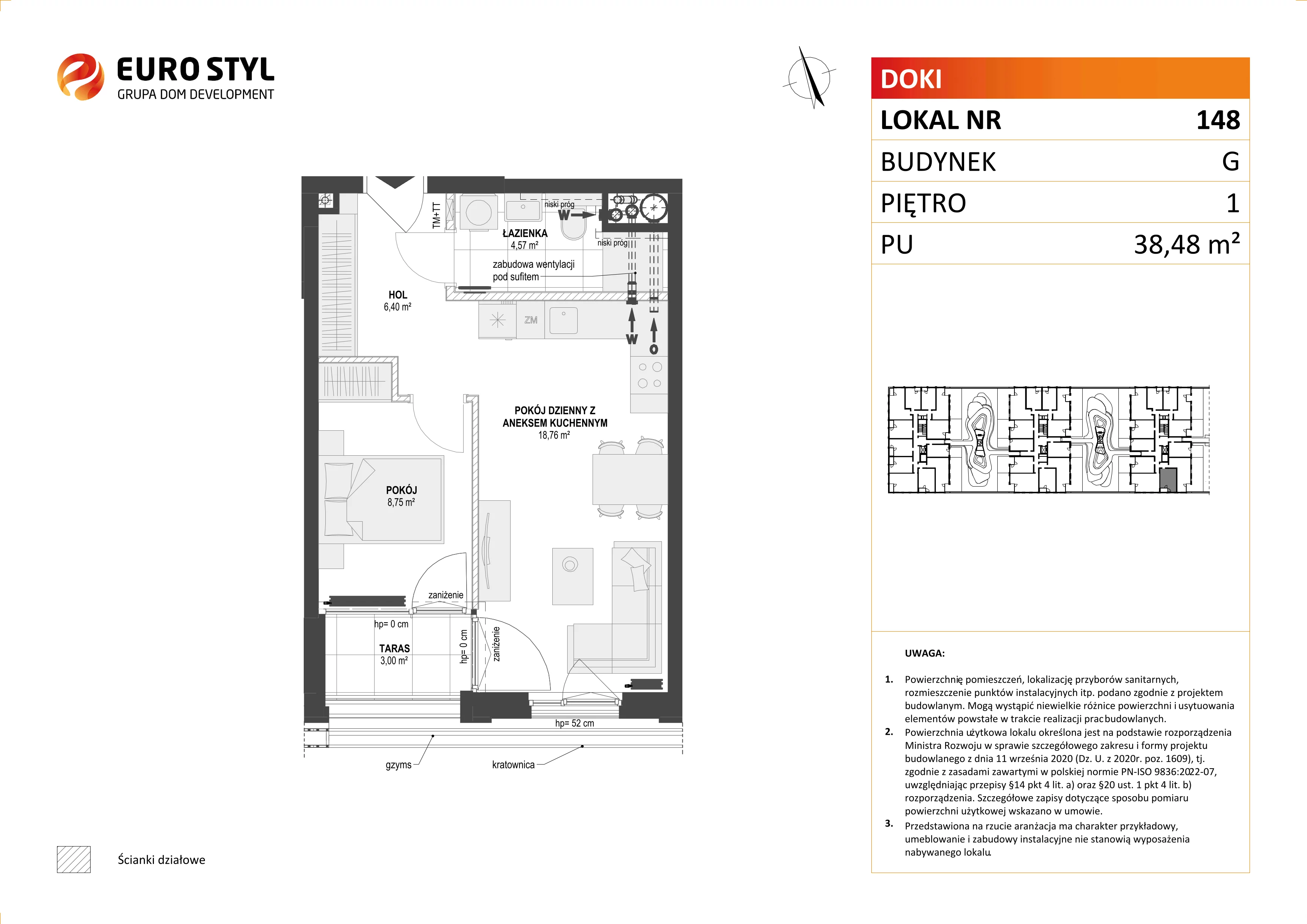 Mieszkanie 38,48 m², piętro 1, oferta nr G/148, DOKI Living - etap II, Gdańsk, Śródmieście, ul. Aleja Doki