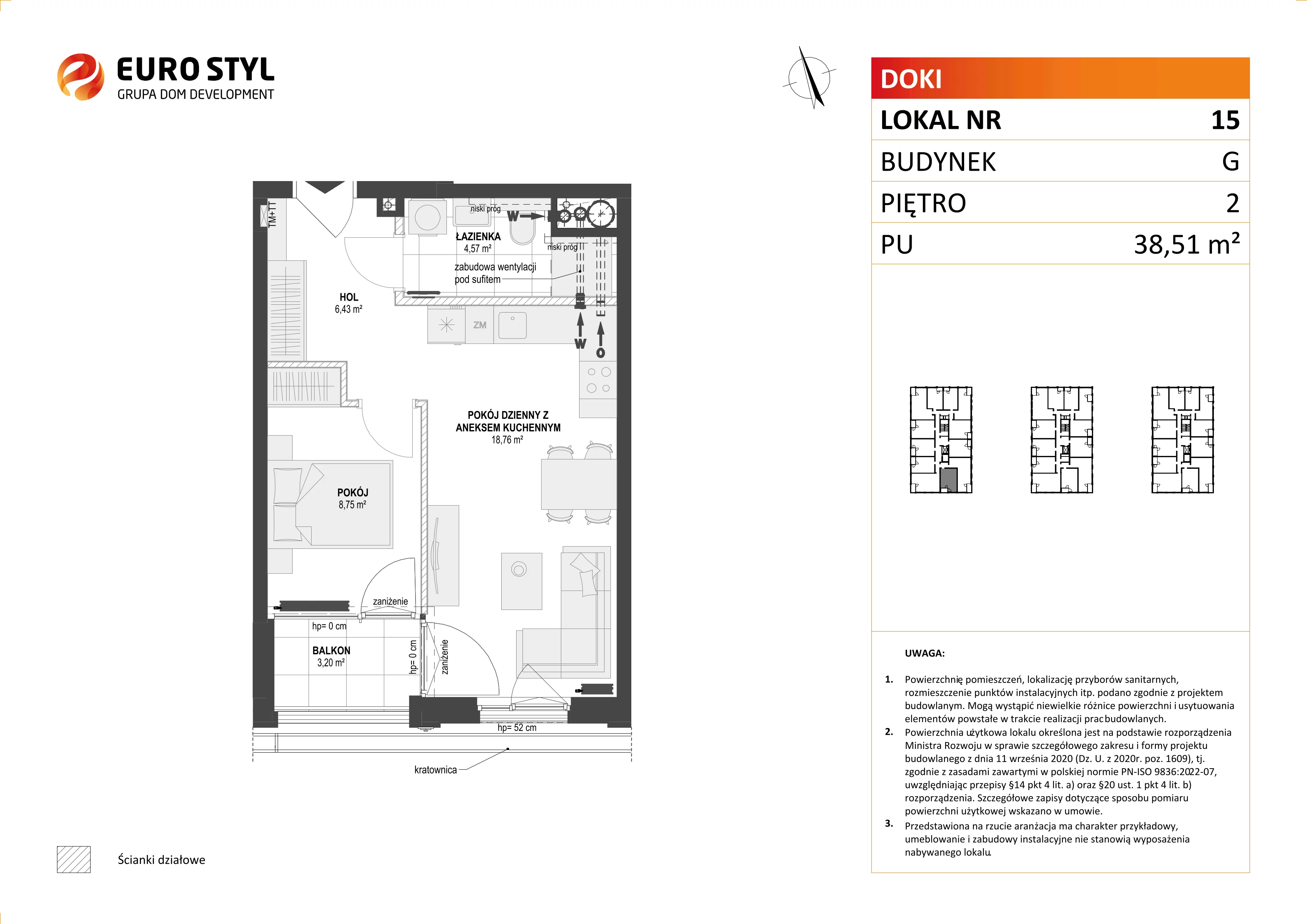 Mieszkanie 38,51 m², piętro 2, oferta nr G/15, DOKI Living - etap II, Gdańsk, Śródmieście, ul. Aleja Doki