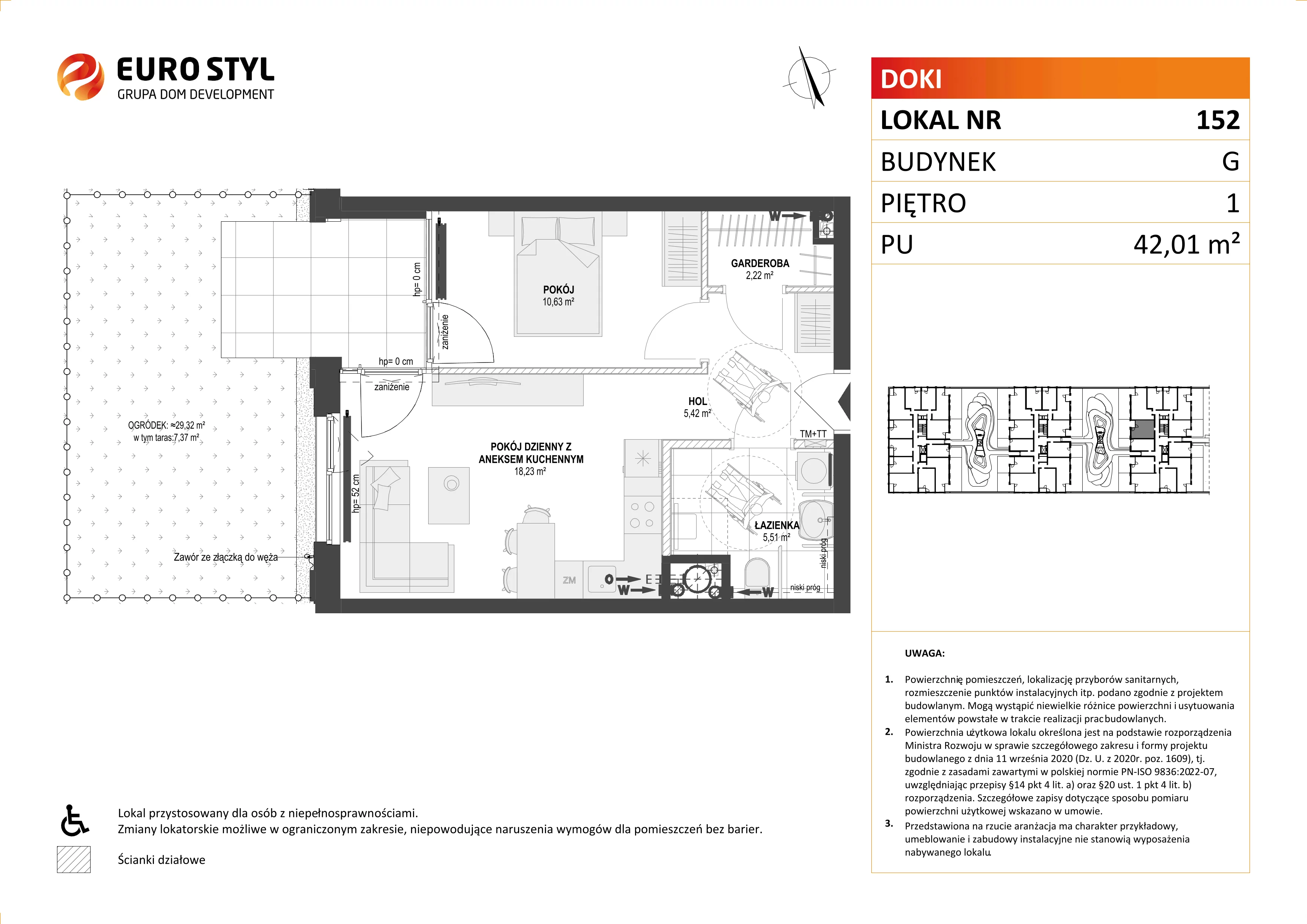 Mieszkanie 42,01 m², piętro 1, oferta nr G/152, DOKI Living - etap II, Gdańsk, Śródmieście, ul. Aleja Doki