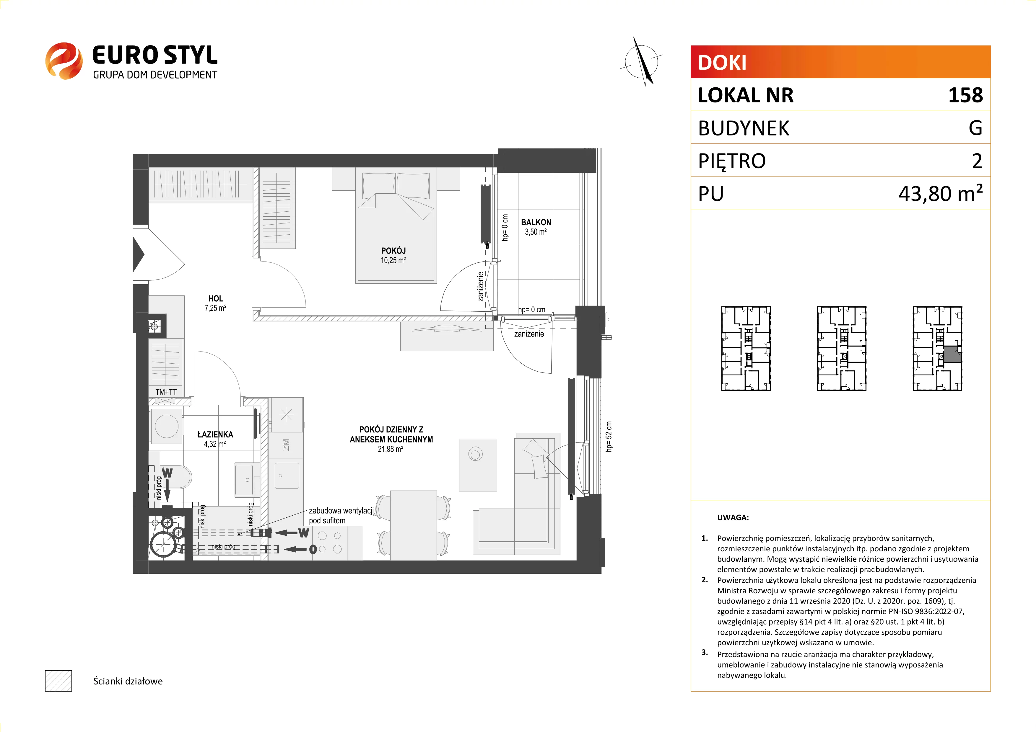 Mieszkanie 43,80 m², piętro 2, oferta nr G/158, DOKI Living - etap II, Gdańsk, Śródmieście, ul. Aleja Doki