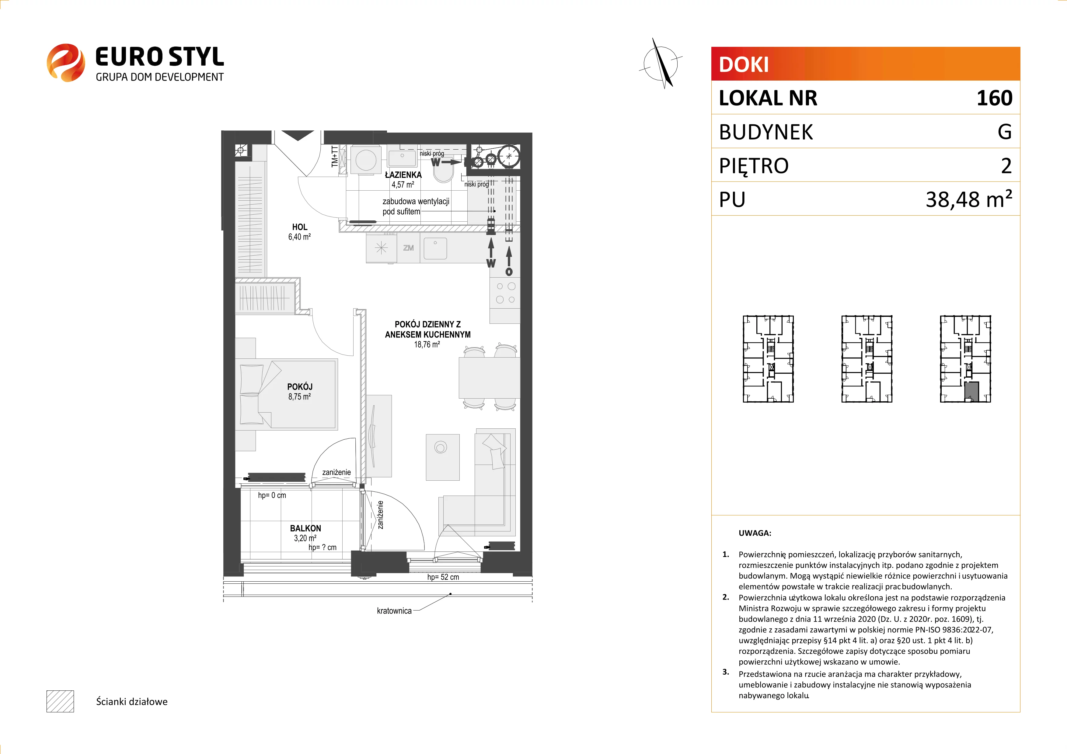 Mieszkanie 38,48 m², piętro 2, oferta nr G/160, DOKI Living - etap II, Gdańsk, Śródmieście, ul. Aleja Doki