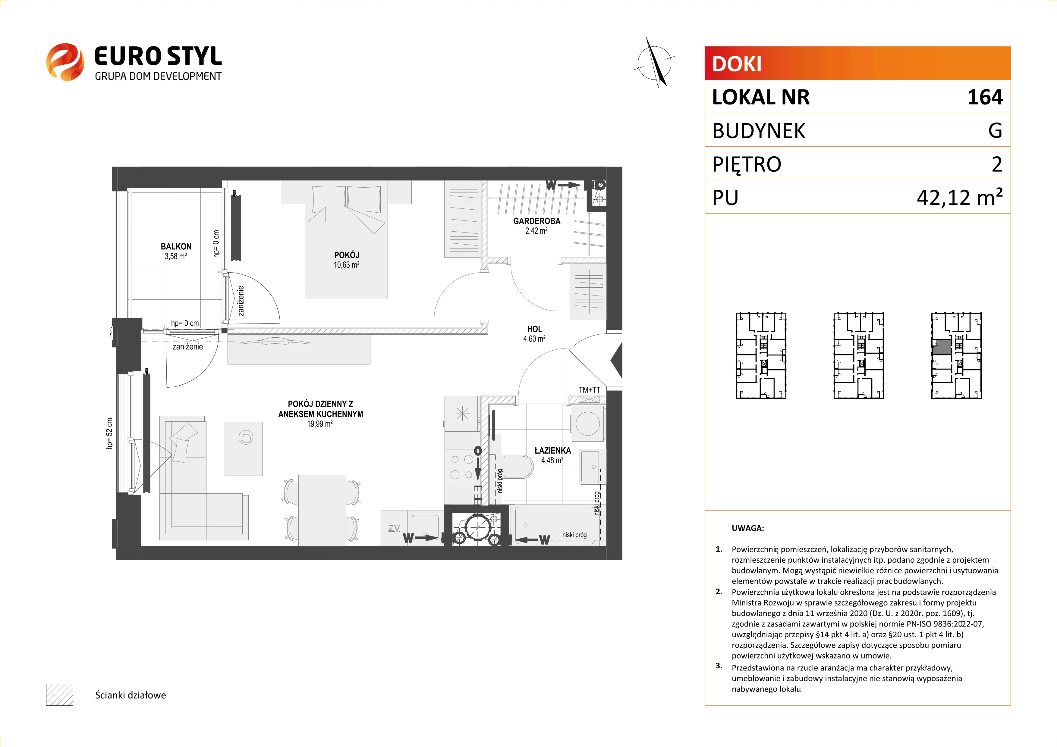 Mieszkanie 42,12 m², piętro 2, oferta nr G/164, DOKI Living - etap II, Gdańsk, Śródmieście, ul. Aleja Doki