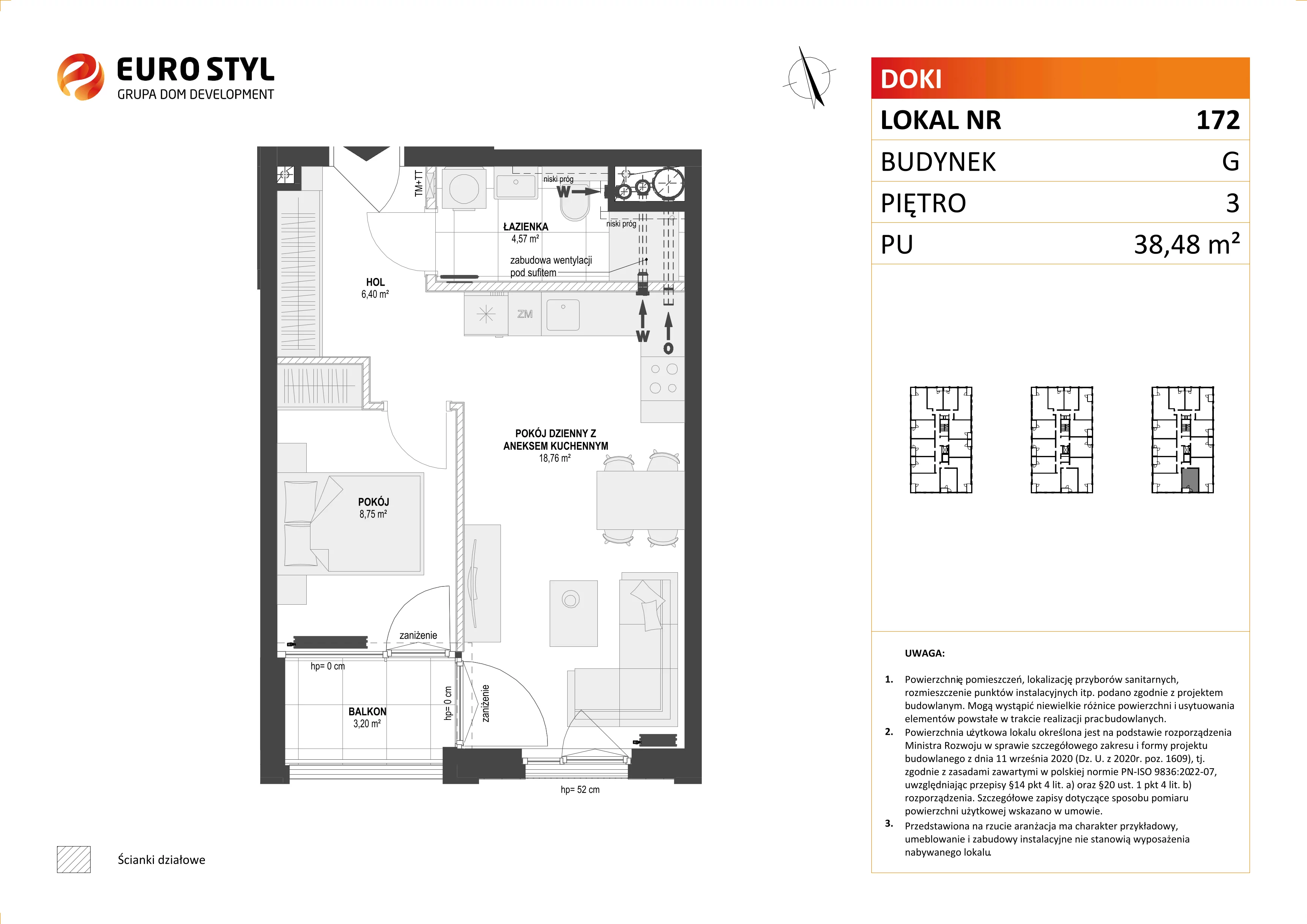 Mieszkanie 38,48 m², piętro 3, oferta nr G/172, DOKI Living - etap II, Gdańsk, Śródmieście, ul. Aleja Doki