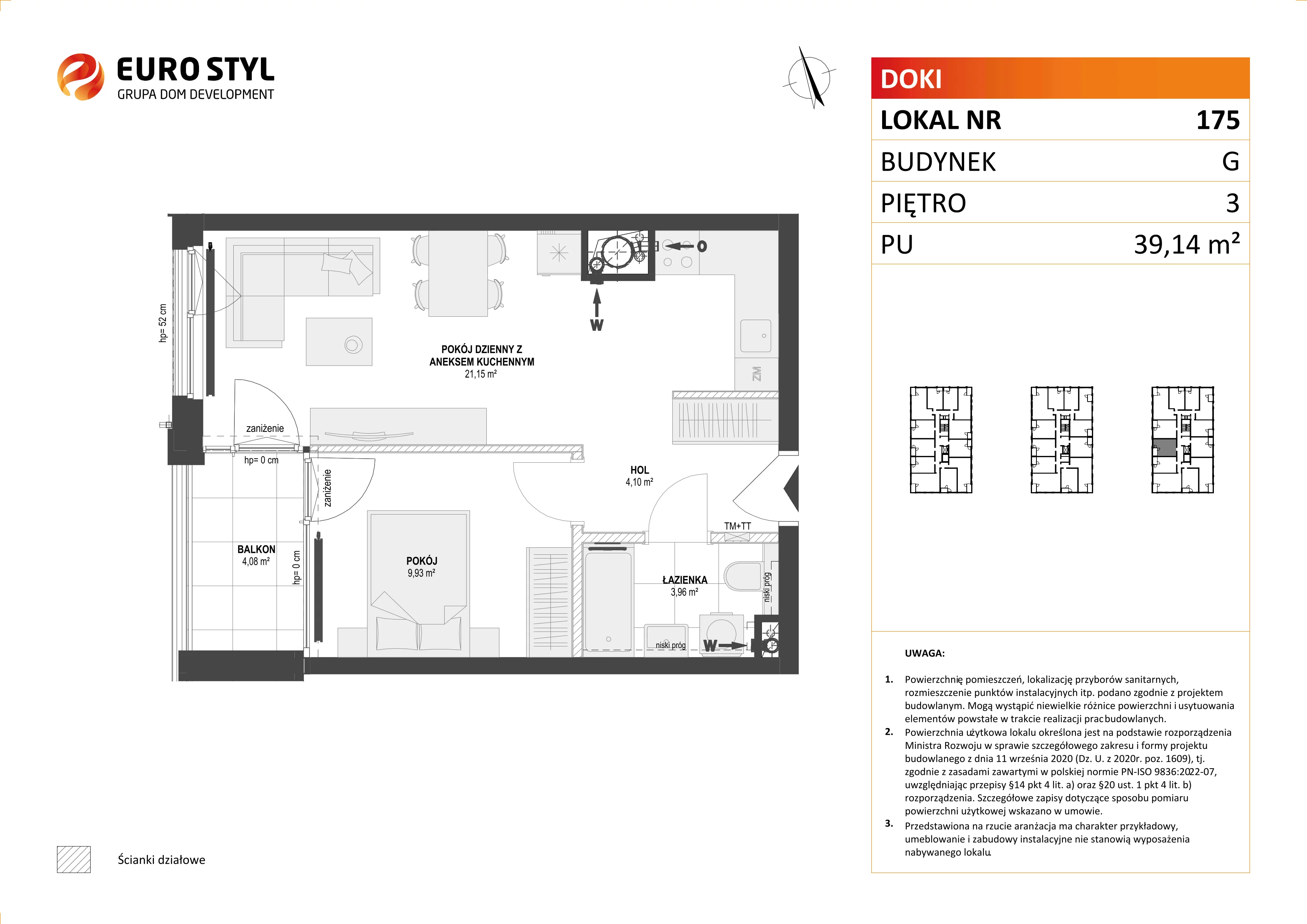 Mieszkanie 39,14 m², piętro 3, oferta nr G/175, DOKI Living - etap II, Gdańsk, Śródmieście, ul. Aleja Doki