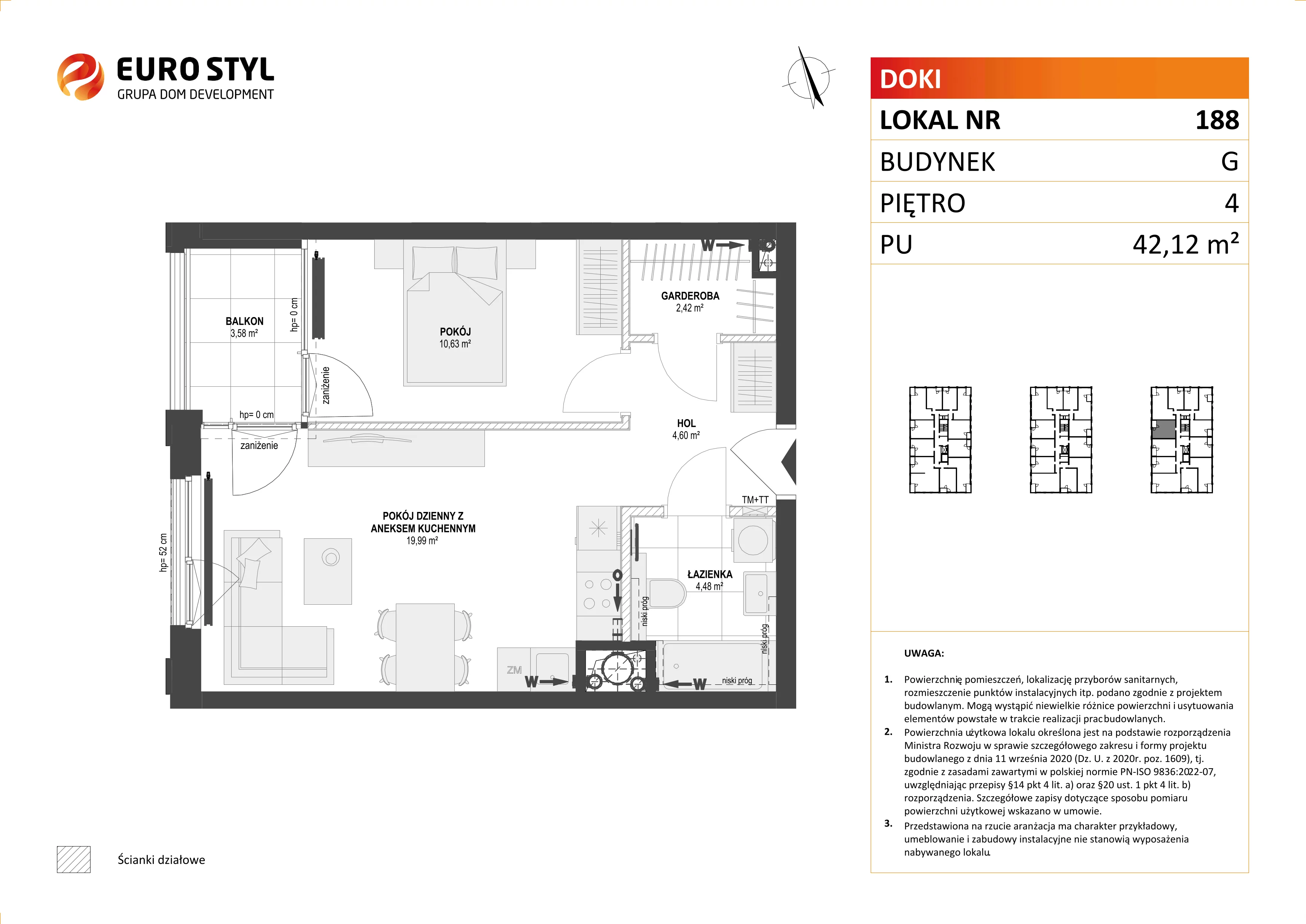 Mieszkanie 42,12 m², piętro 4, oferta nr G/188, DOKI Living - etap II, Gdańsk, Śródmieście, ul. Aleja Doki