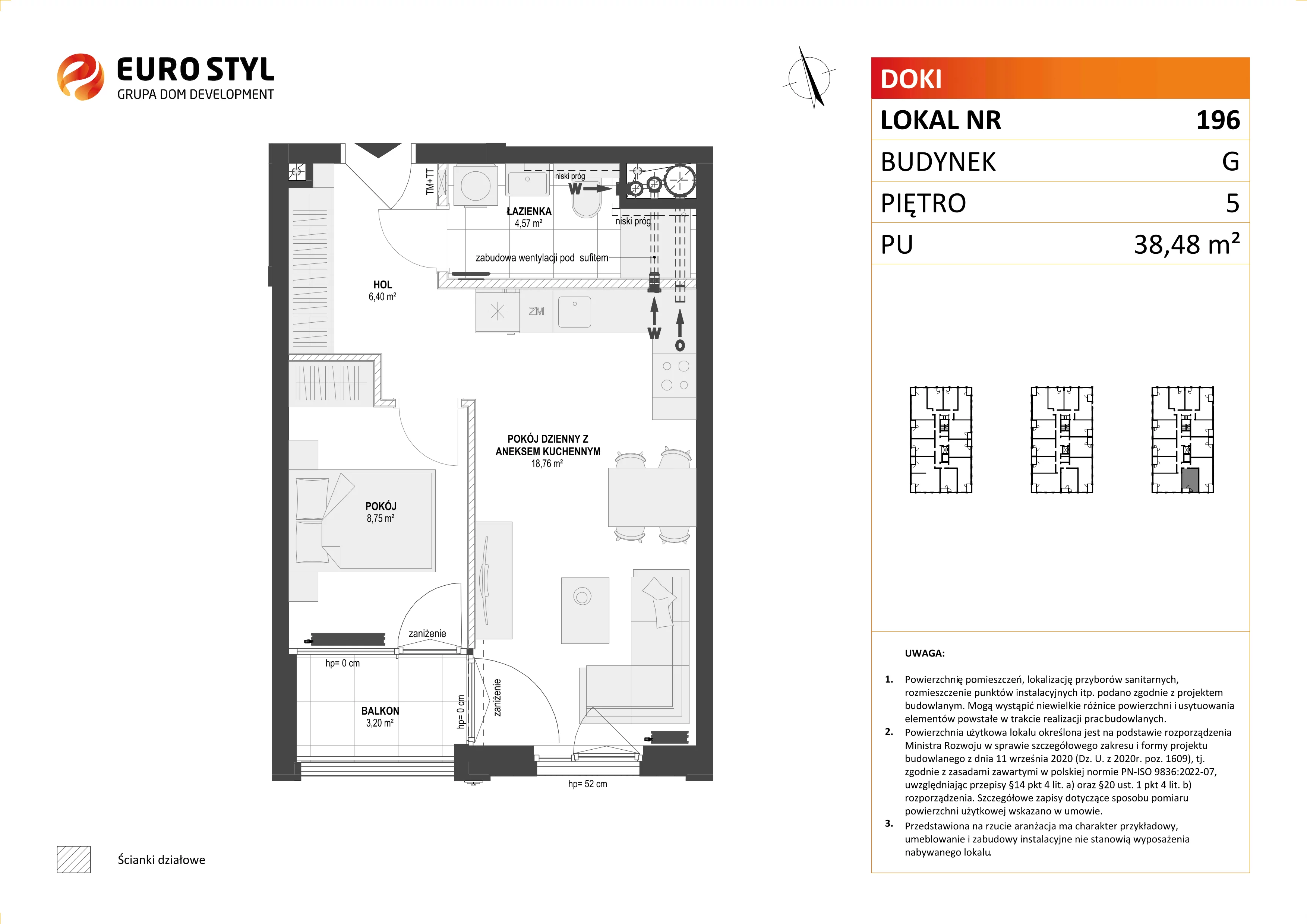 Mieszkanie 38,48 m², piętro 5, oferta nr G/196, DOKI Living - etap II, Gdańsk, Śródmieście, ul. Aleja Doki