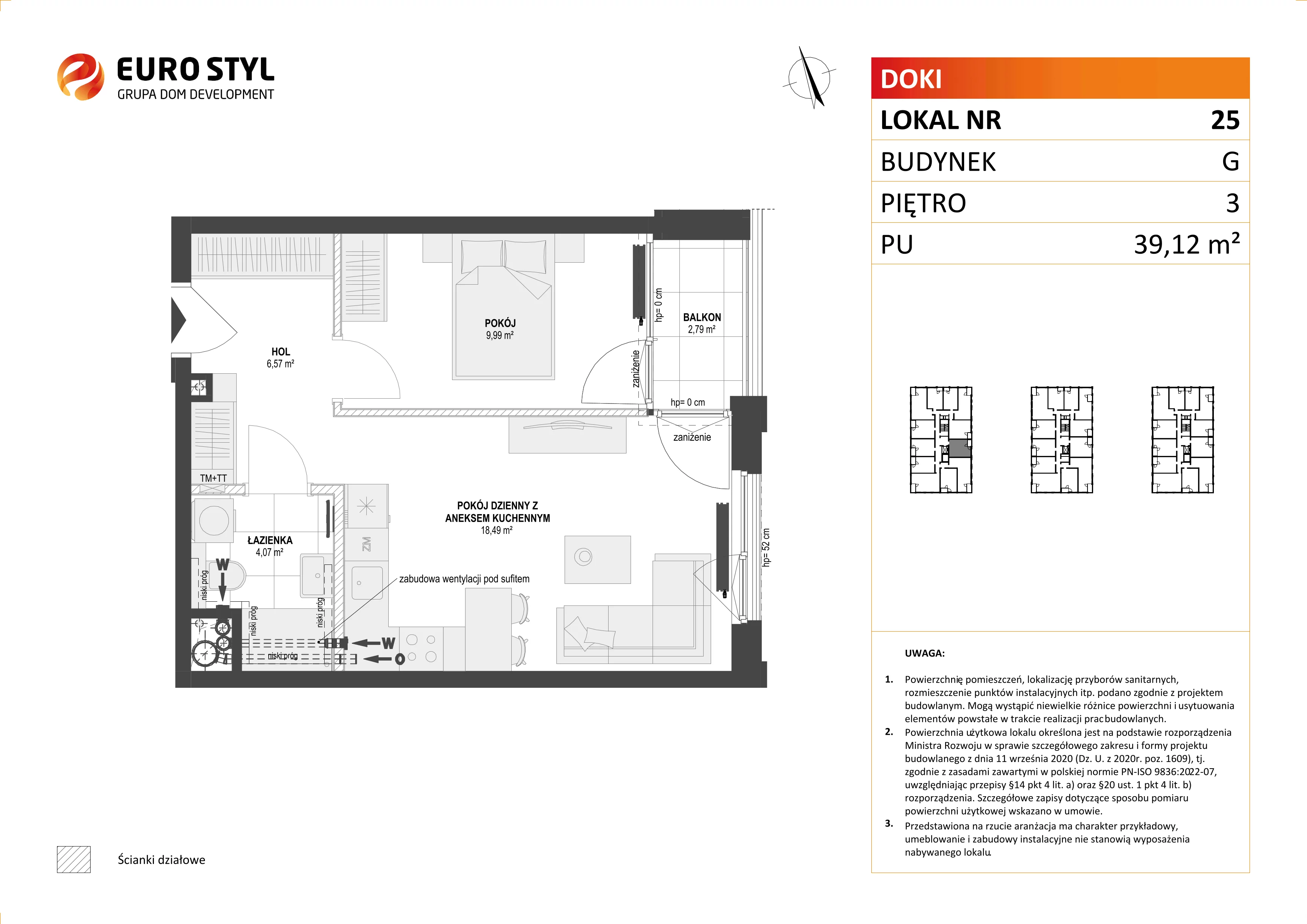 Mieszkanie 39,12 m², piętro 3, oferta nr G/25, DOKI Living - etap II, Gdańsk, Śródmieście, ul. Aleja Doki