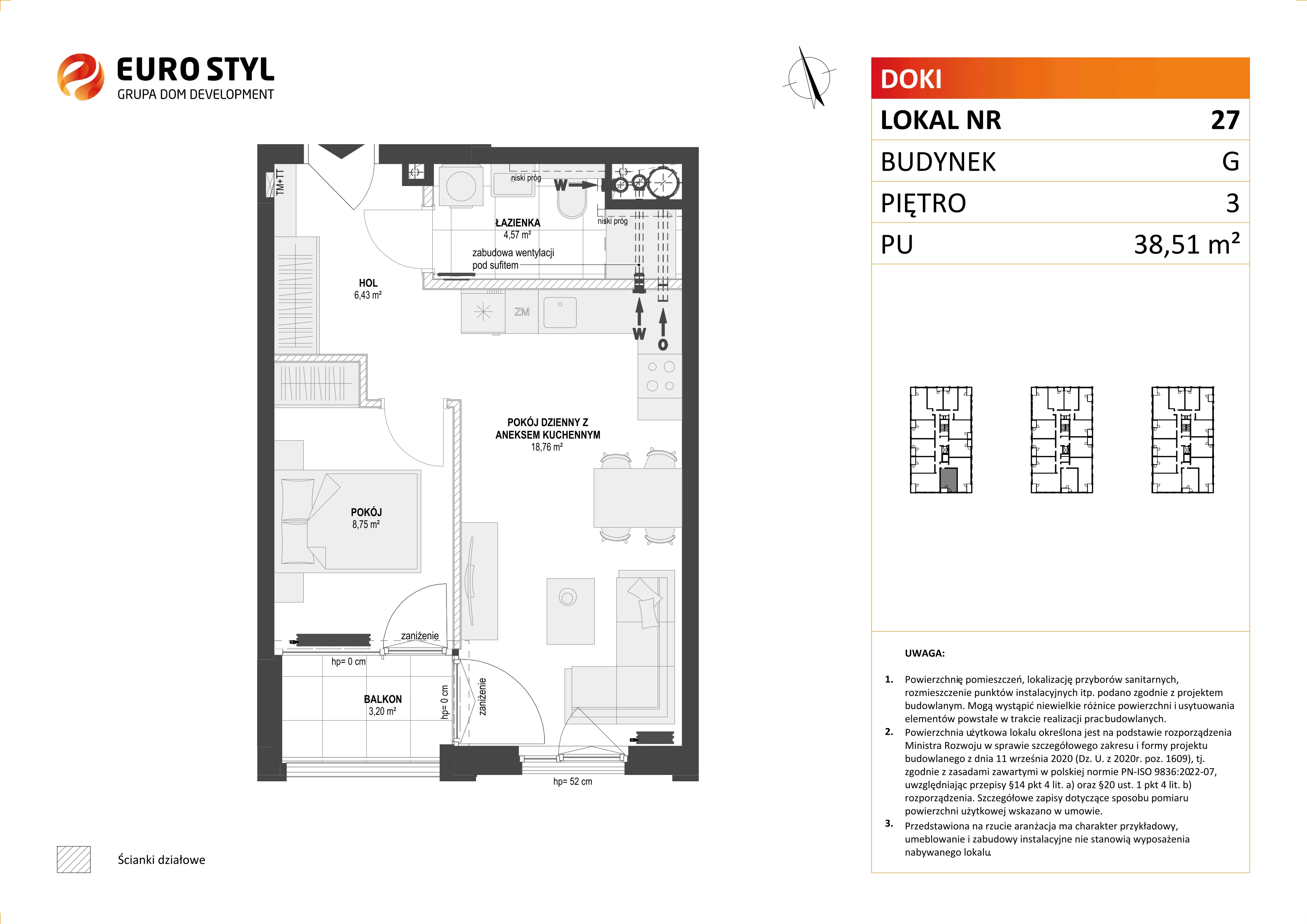 Mieszkanie 38,51 m², piętro 3, oferta nr G/27, DOKI Living - etap II, Gdańsk, Śródmieście, ul. Aleja Doki