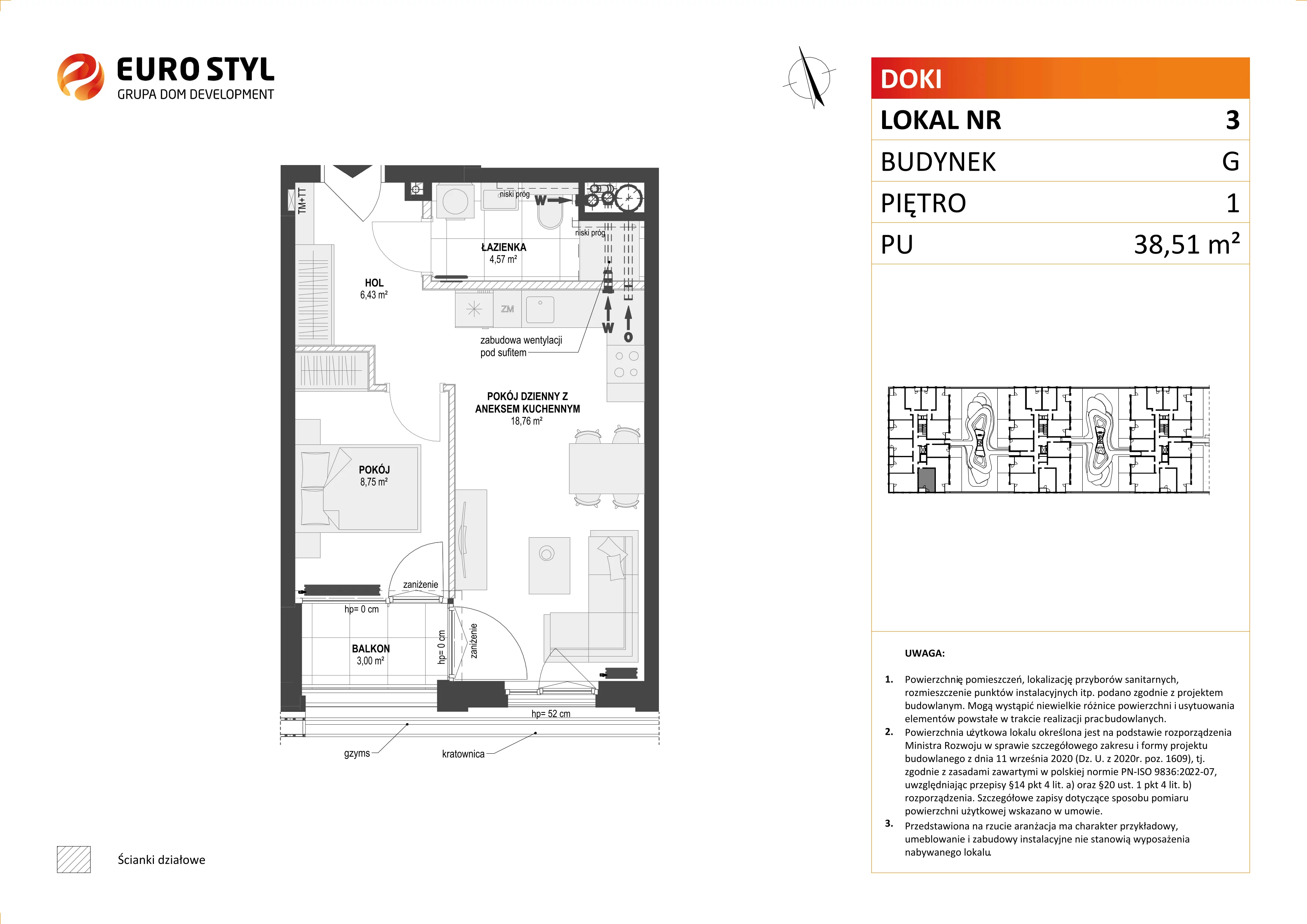 Mieszkanie 38,51 m², piętro 1, oferta nr G/3, DOKI Living - etap II, Gdańsk, Śródmieście, ul. Aleja Doki