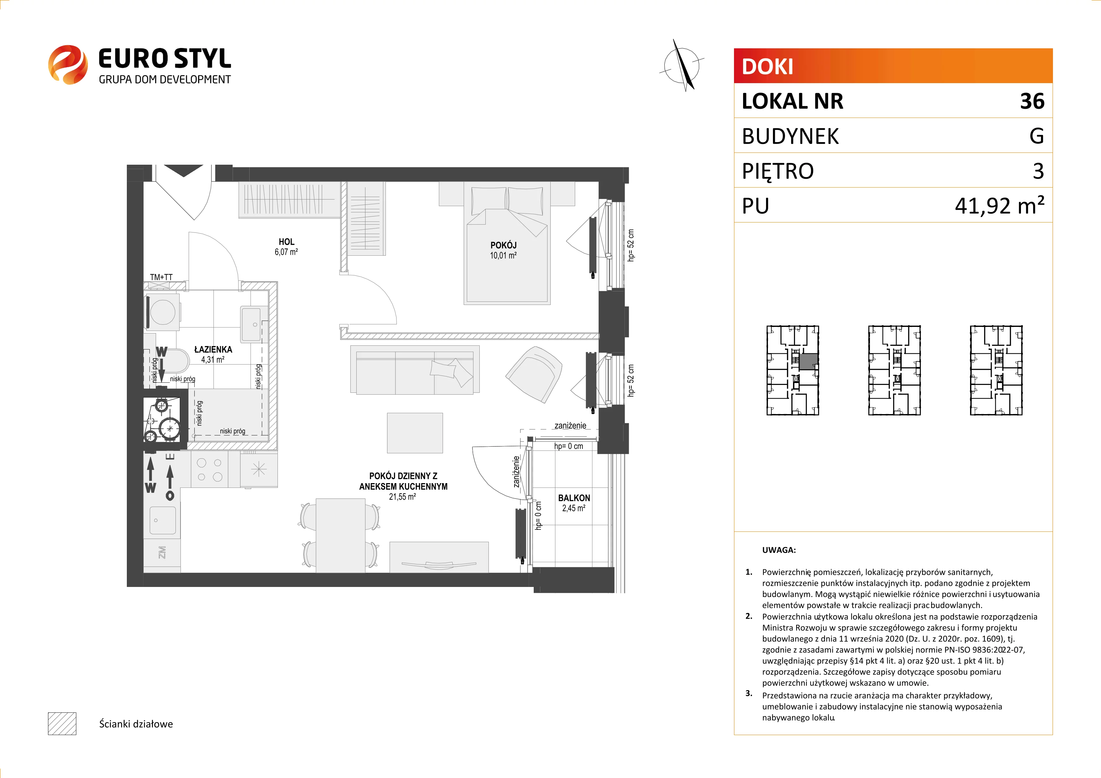 Mieszkanie 41,92 m², piętro 3, oferta nr G/36, DOKI Living - etap II, Gdańsk, Śródmieście, ul. Aleja Doki