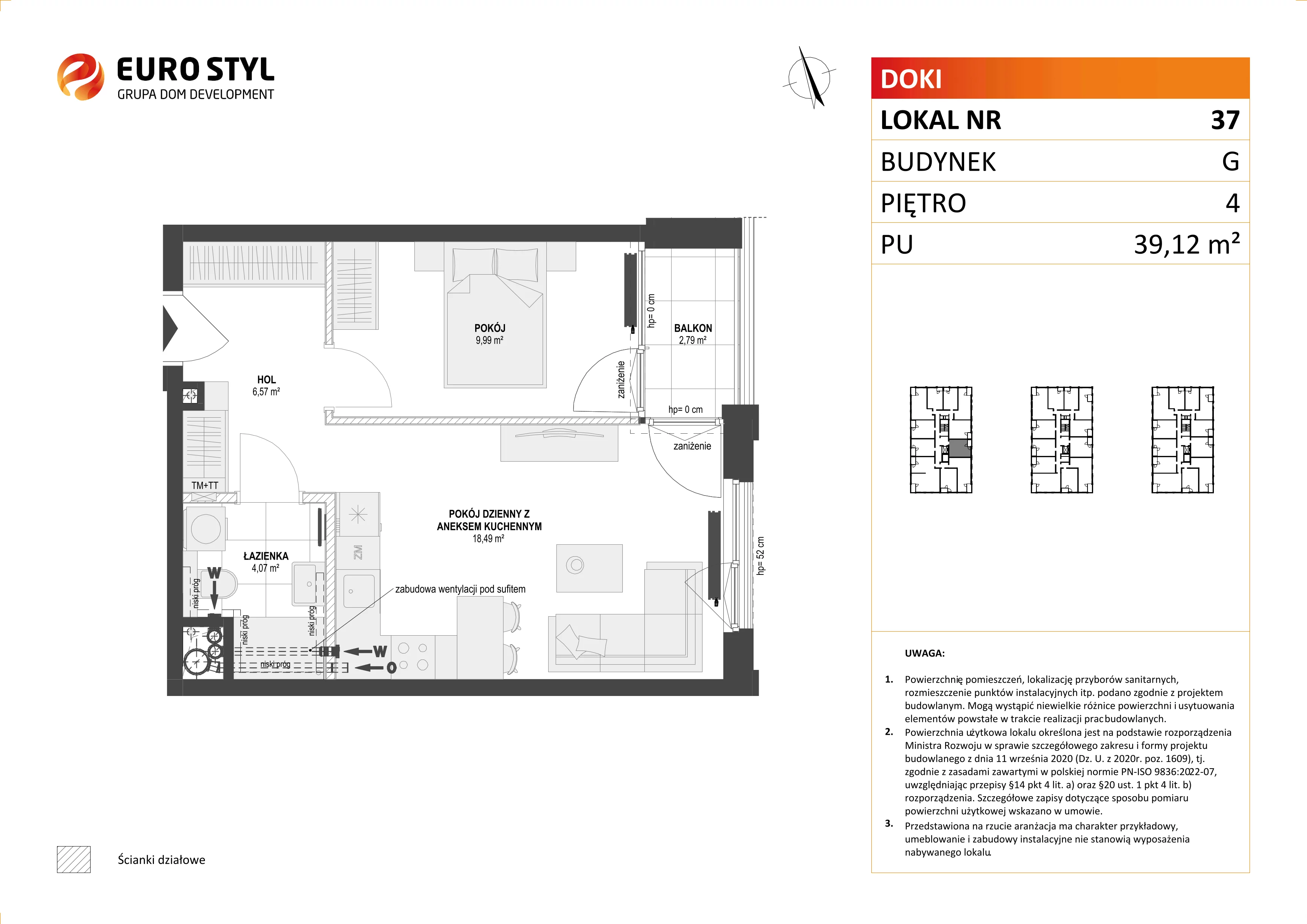 Mieszkanie 39,12 m², piętro 4, oferta nr G/37, DOKI Living - etap II, Gdańsk, Śródmieście, ul. Aleja Doki