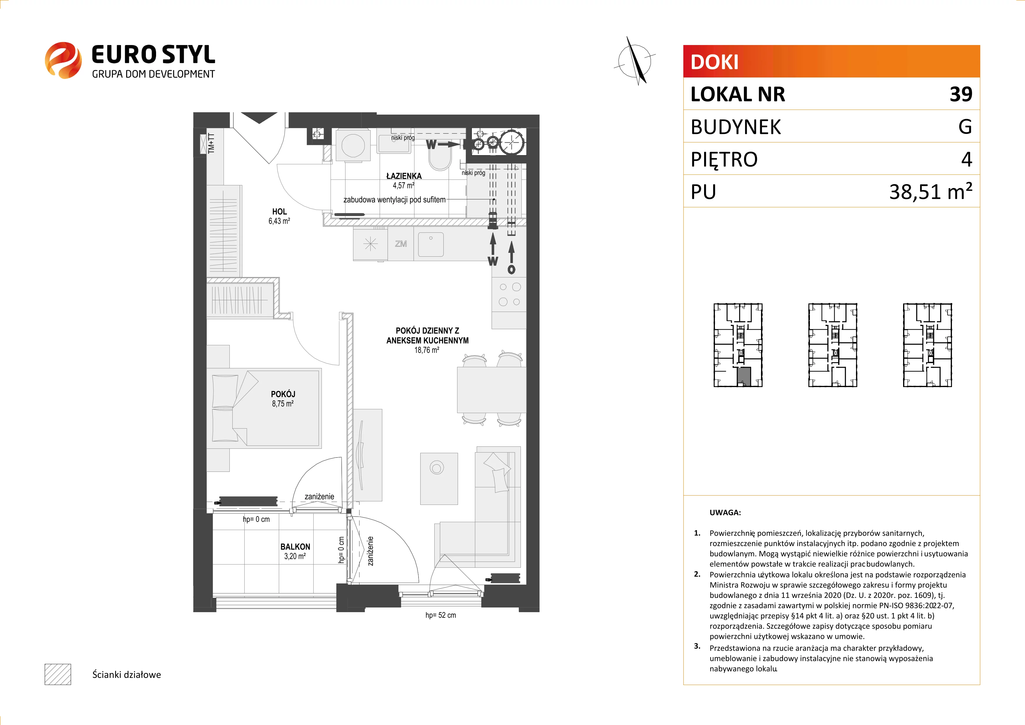 Mieszkanie 38,51 m², piętro 4, oferta nr G/39, DOKI Living - etap II, Gdańsk, Śródmieście, ul. Aleja Doki