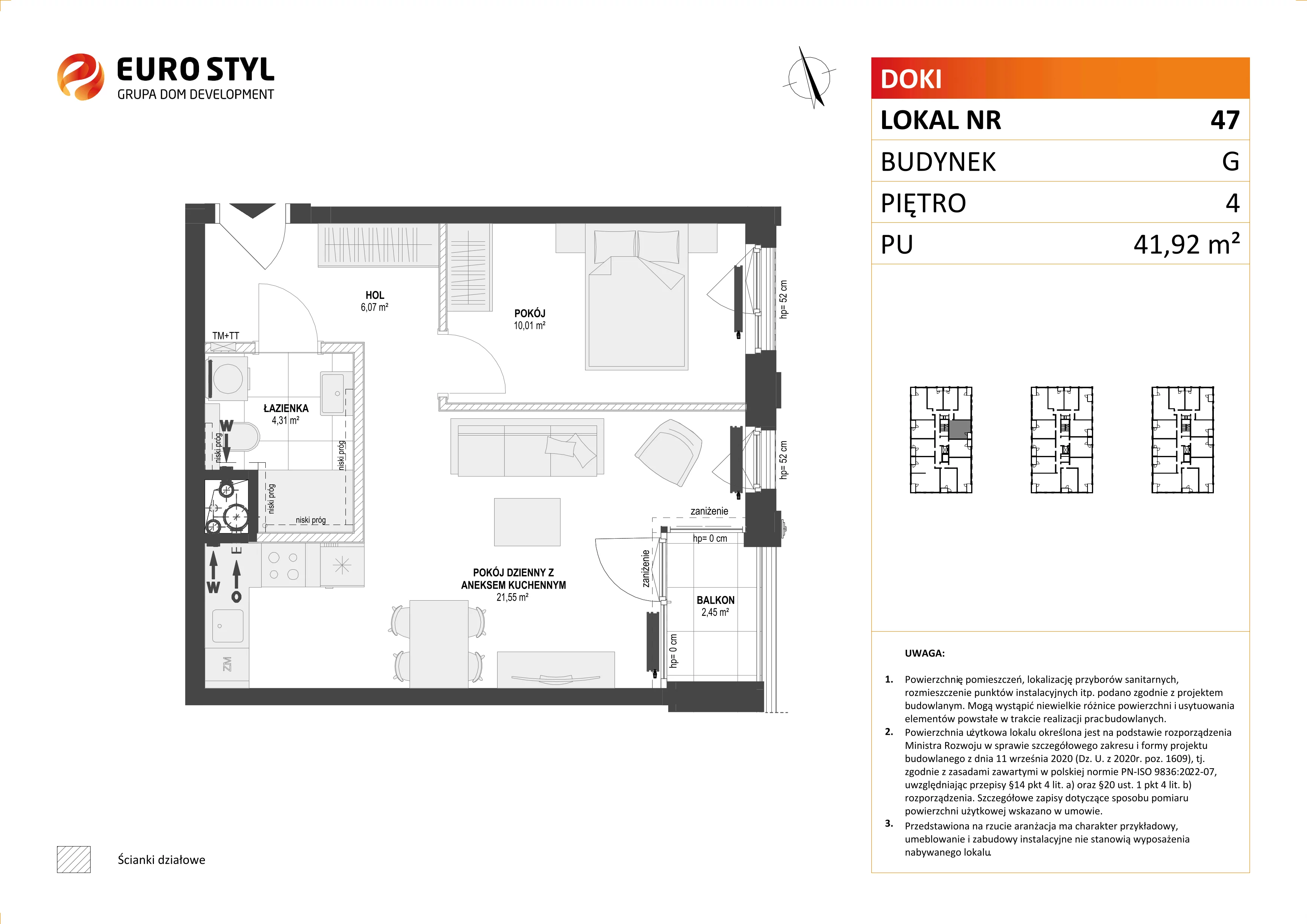 Mieszkanie 41,92 m², piętro 4, oferta nr G/47, DOKI Living - etap II, Gdańsk, Śródmieście, ul. Aleja Doki