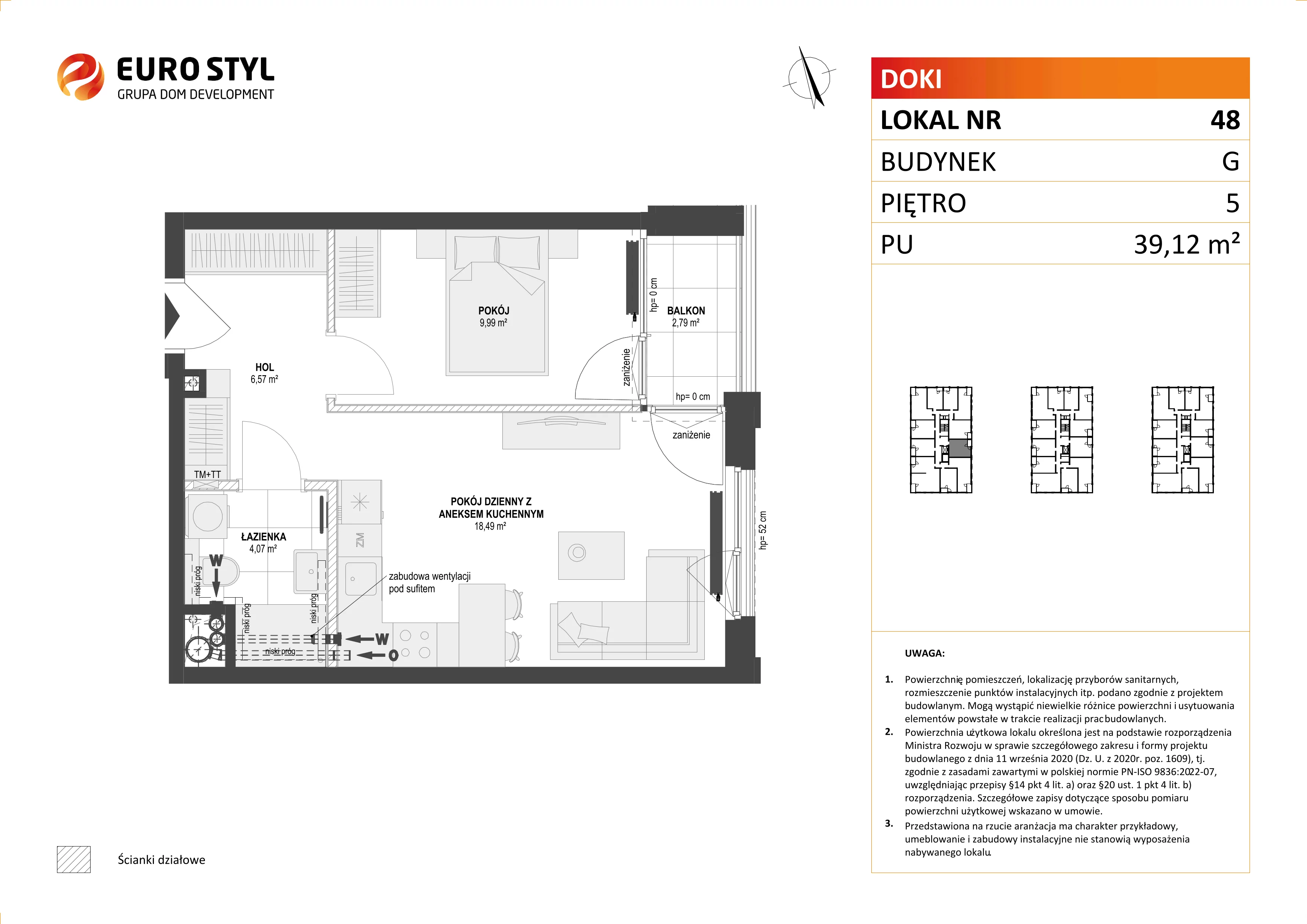 Mieszkanie 39,12 m², piętro 5, oferta nr G/48, DOKI Living - etap II, Gdańsk, Śródmieście, ul. Aleja Doki