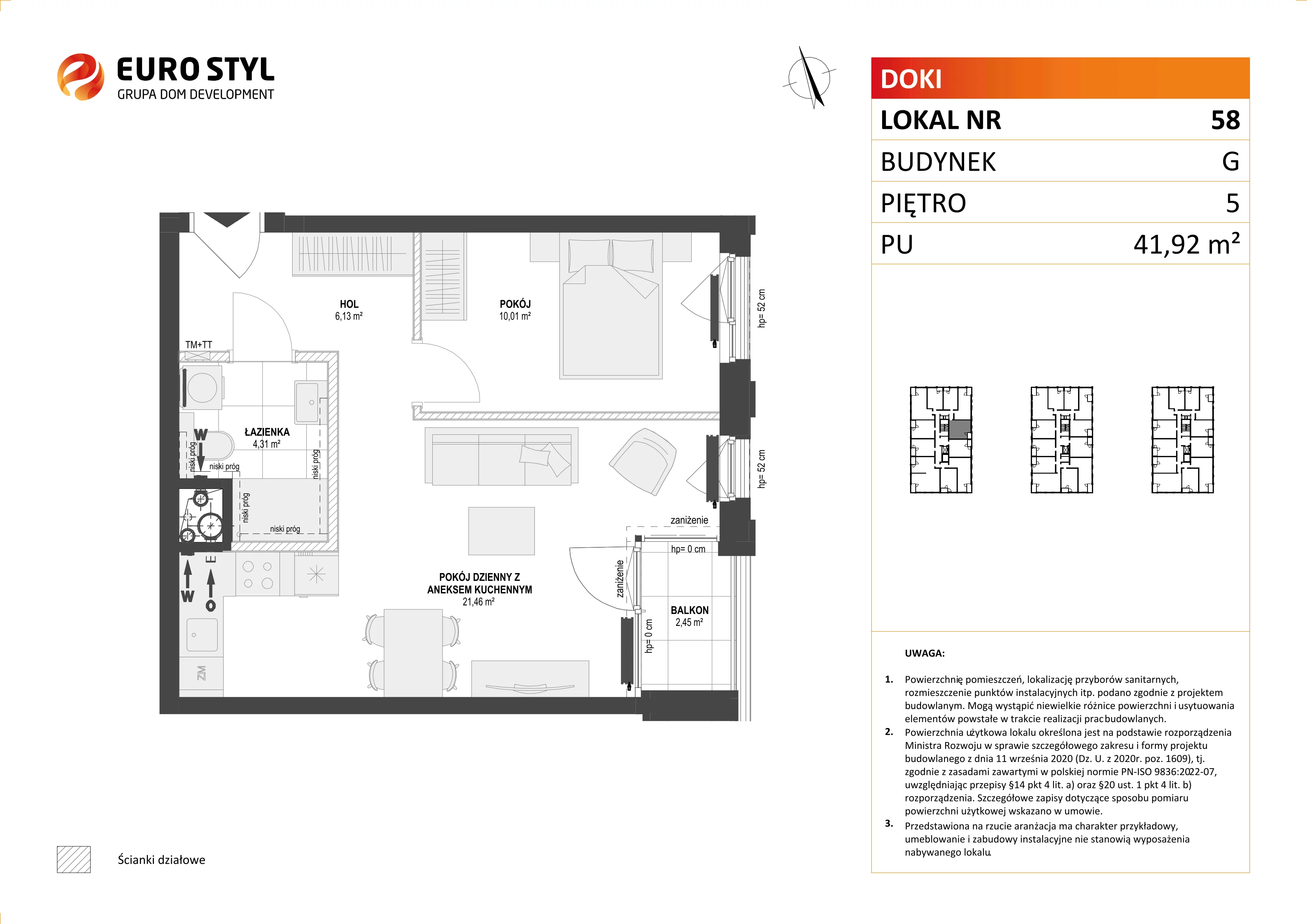 Mieszkanie 41,91 m², piętro 5, oferta nr G/58, DOKI Living - etap II, Gdańsk, Śródmieście, ul. Aleja Doki