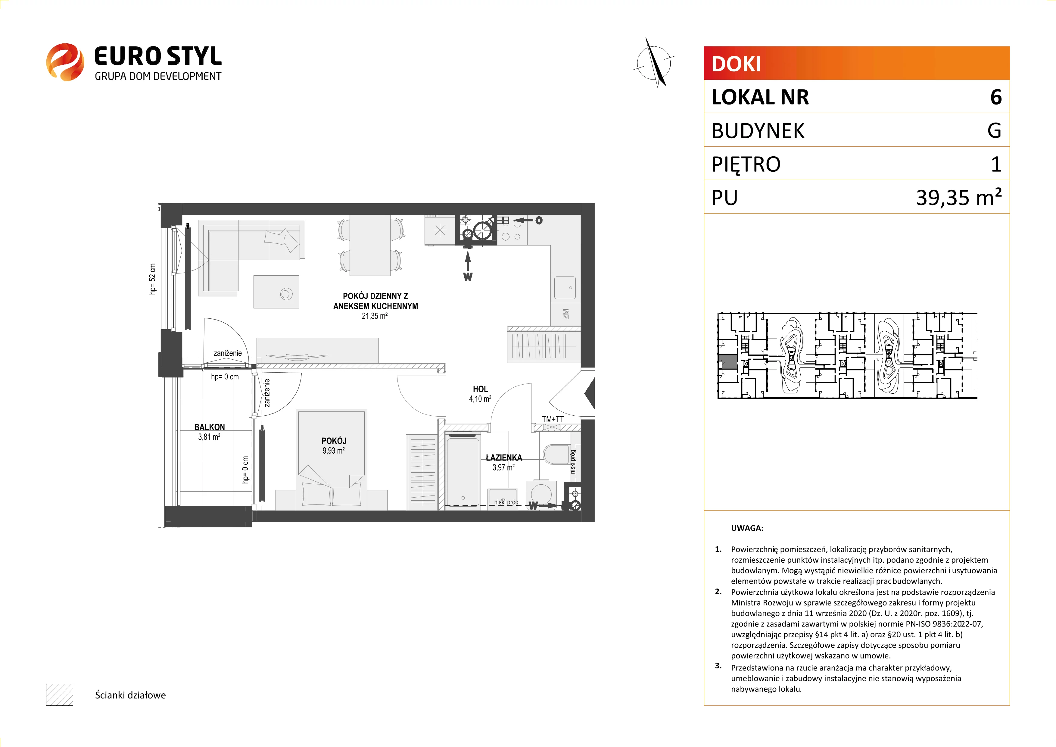 Mieszkanie 39,35 m², piętro 1, oferta nr G/6, DOKI Living - etap II, Gdańsk, Śródmieście, ul. Aleja Doki