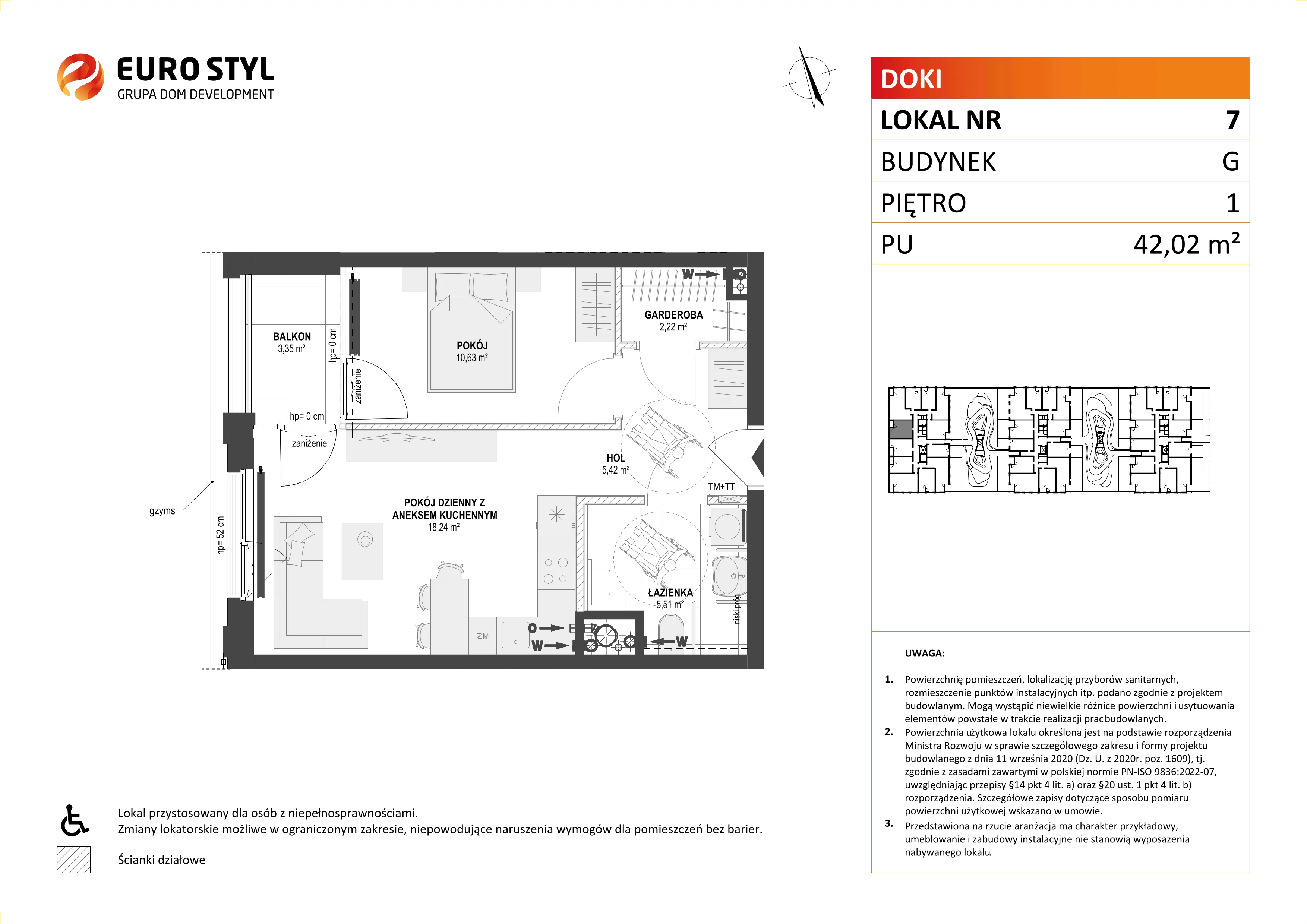 Mieszkanie 42,02 m², piętro 1, oferta nr G/7, DOKI Living - etap II, Gdańsk, Śródmieście, ul. Aleja Doki