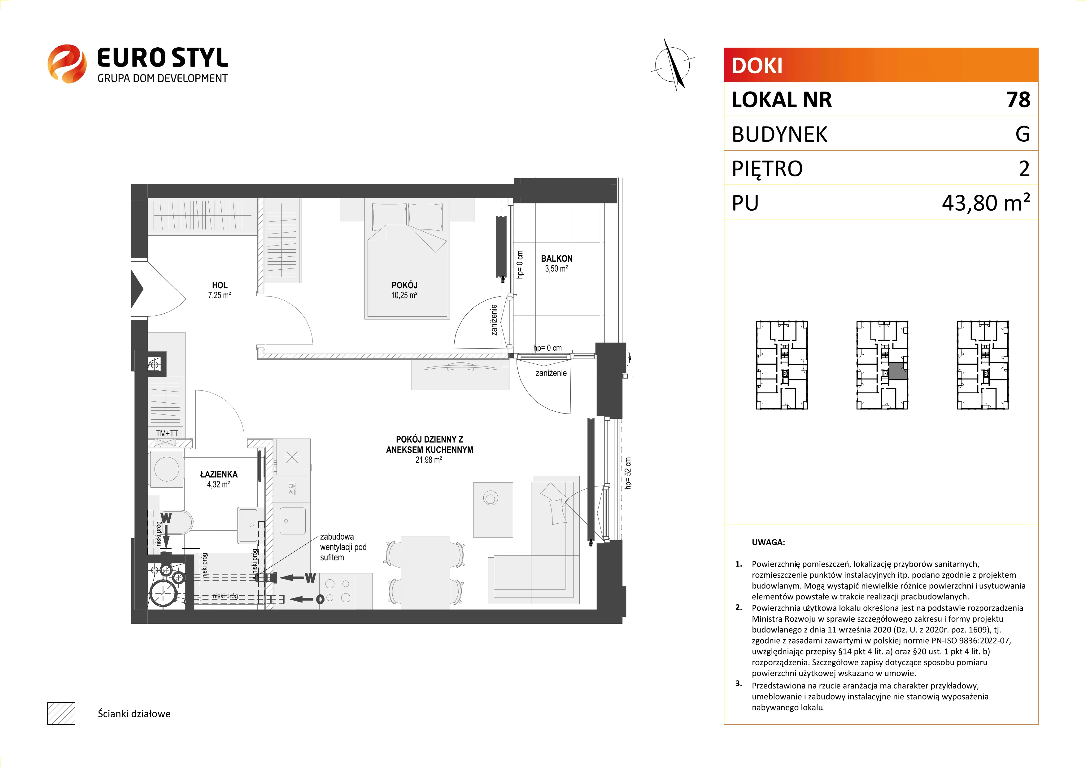 Mieszkanie 43,80 m², piętro 2, oferta nr G/78, DOKI Living - etap II, Gdańsk, Śródmieście, ul. Aleja Doki