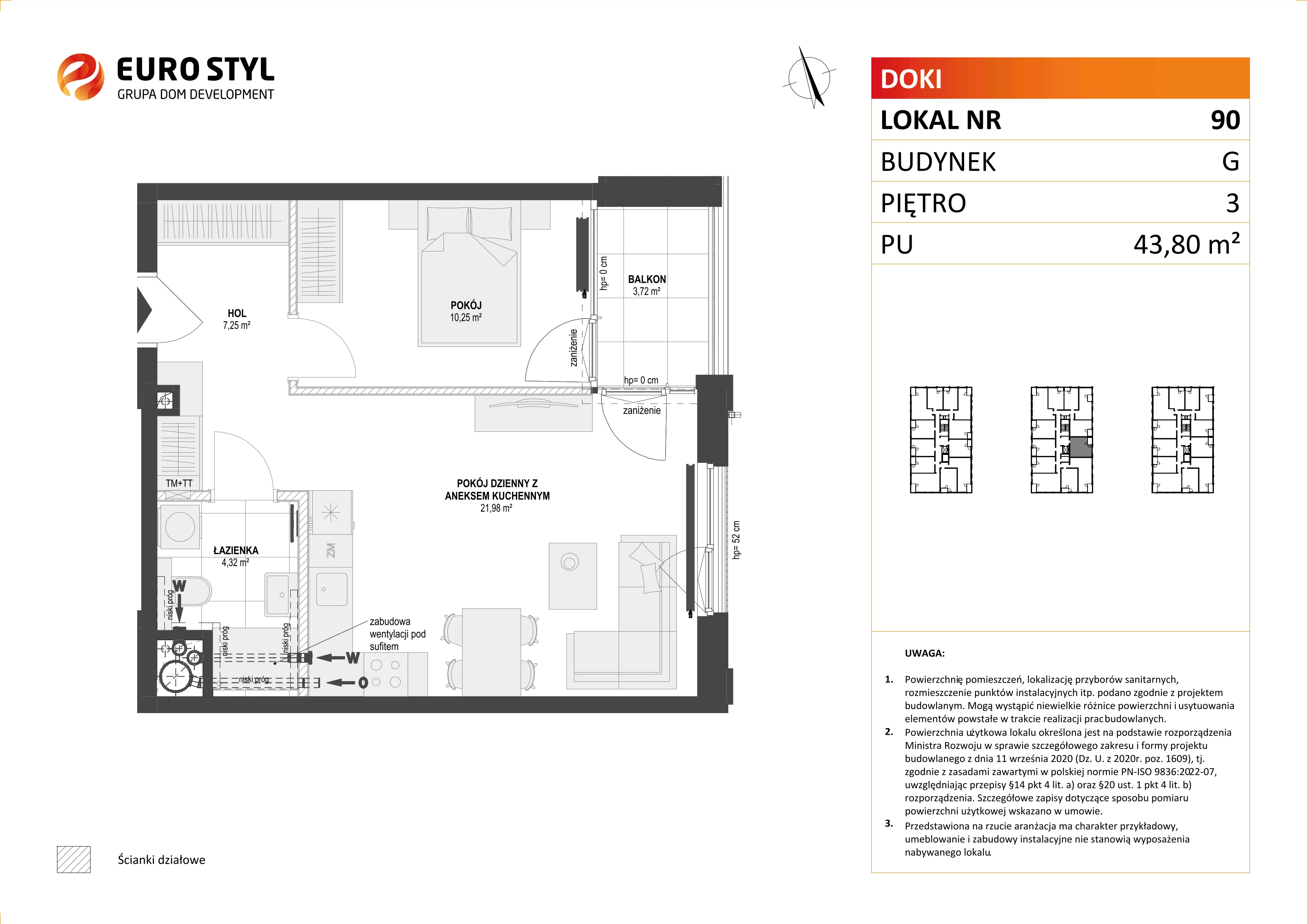 Mieszkanie 43,80 m², piętro 3, oferta nr G/90, DOKI Living - etap II, Gdańsk, Śródmieście, ul. Aleja Doki