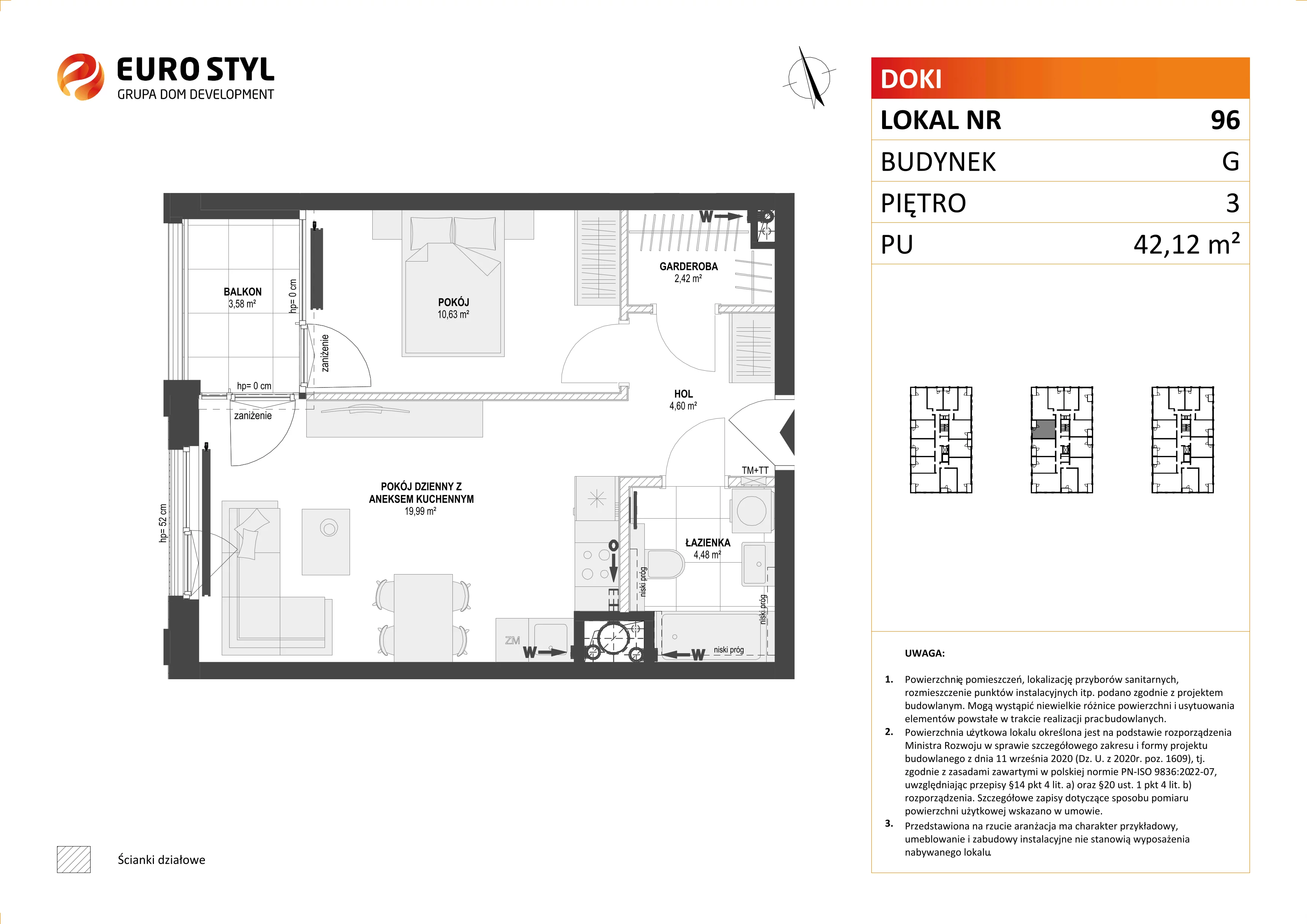 Mieszkanie 42,12 m², piętro 3, oferta nr G/96, DOKI Living - etap II, Gdańsk, Śródmieście, ul. Aleja Doki