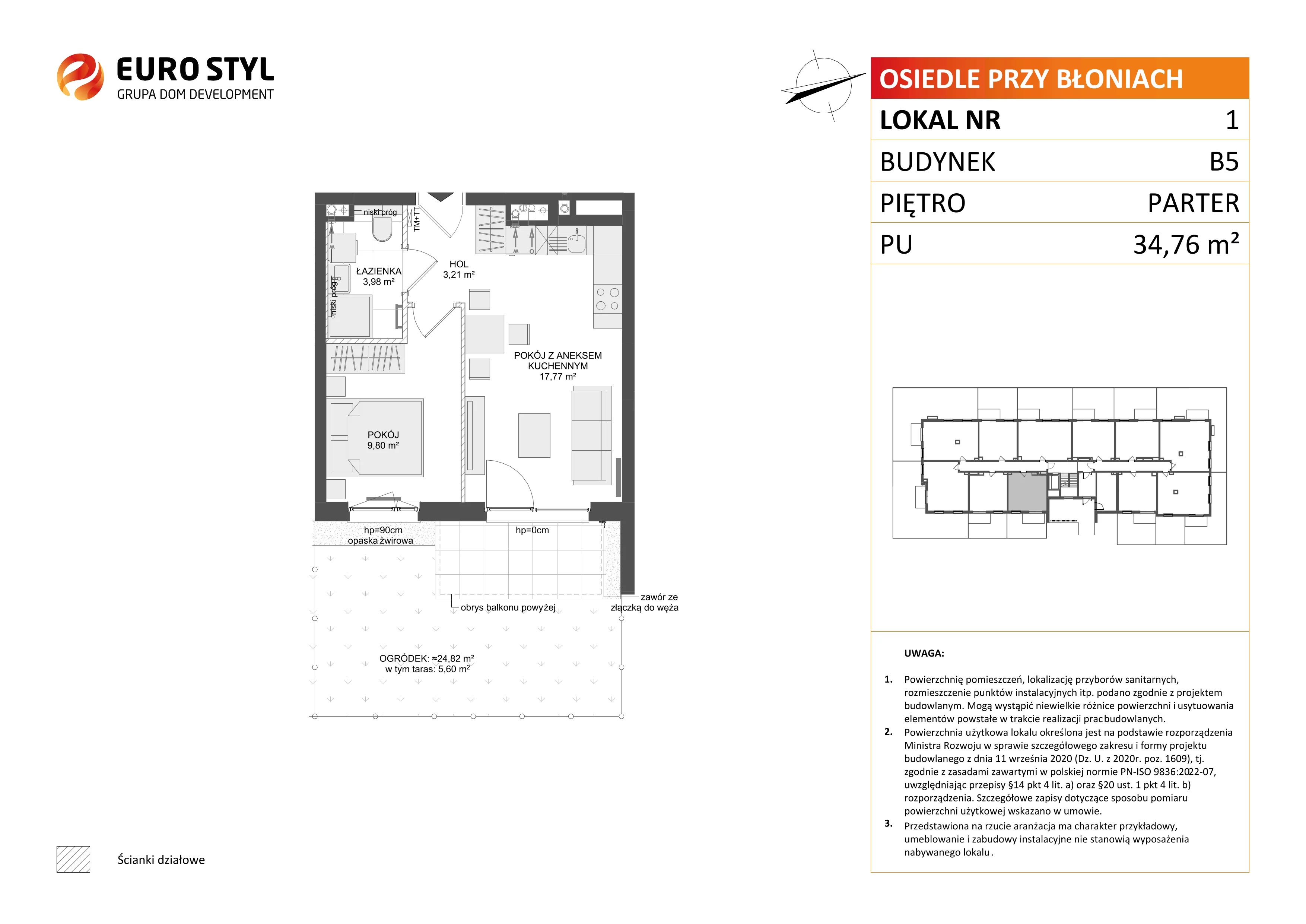 2 pokoje, mieszkanie 34,76 m², parter, oferta nr B5/1, Osiedle przy Błoniach 3 - etap IV, Rumia, Janowo, ul. Błoń Janowskich 