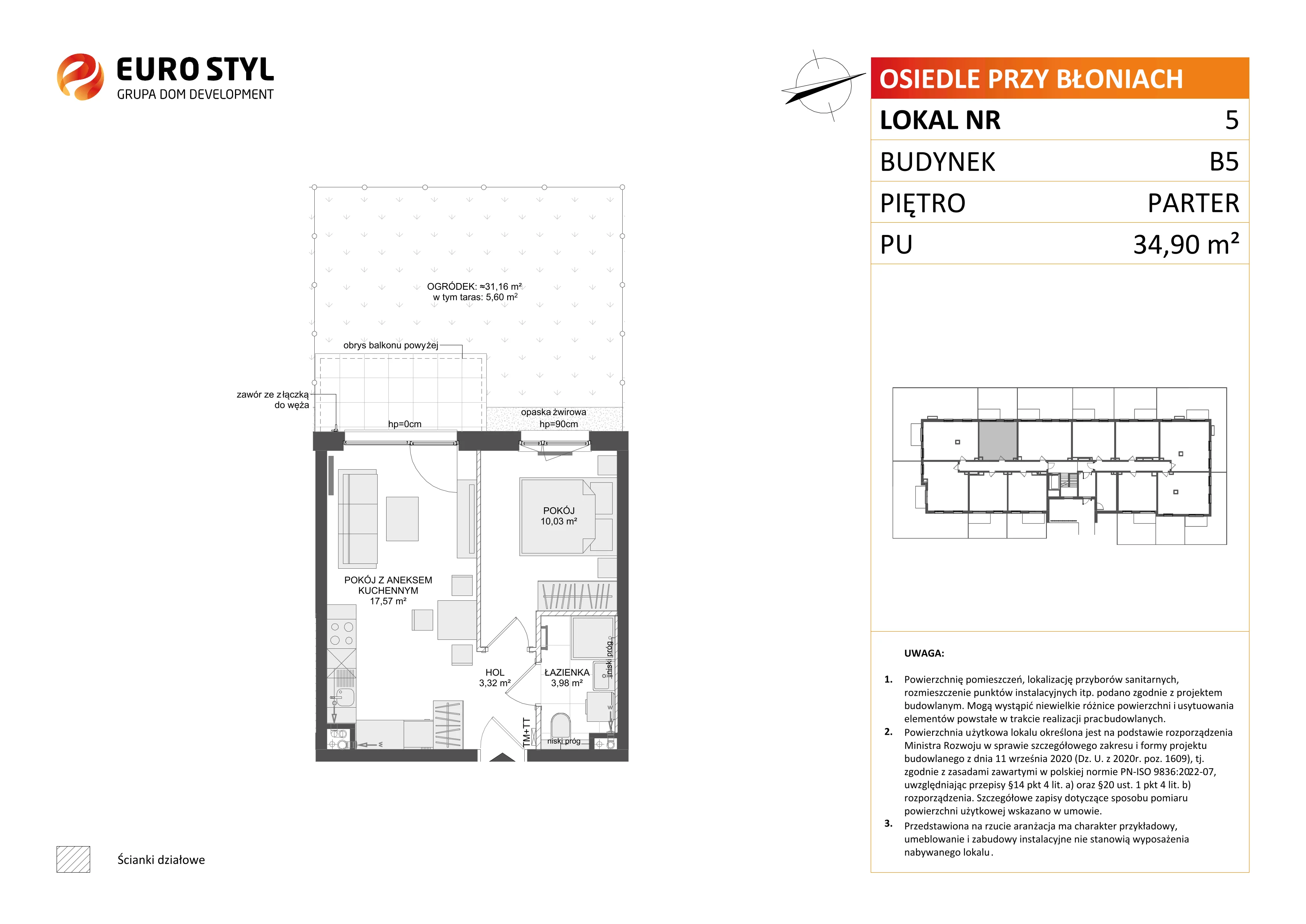 2 pokoje, mieszkanie 34,90 m², parter, oferta nr B5/5, Osiedle przy Błoniach 3 - etap IV, Rumia, Janowo, ul. Błoń Janowskich 
