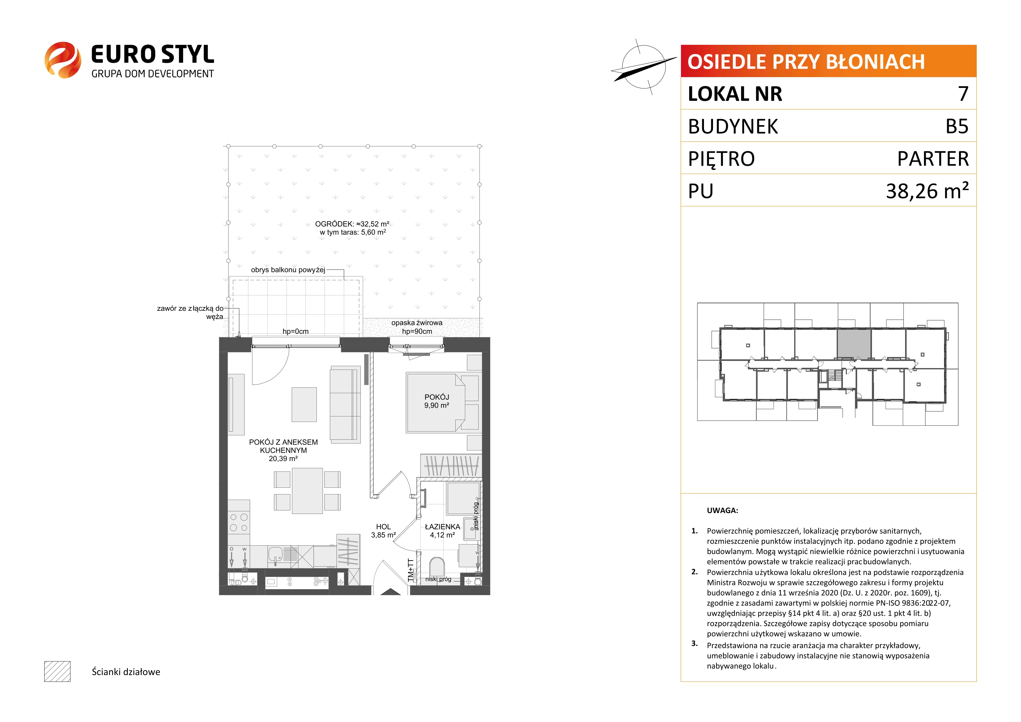 2 pokoje, mieszkanie 38,26 m², parter, oferta nr B5/7, Osiedle przy Błoniach 3 - etap IV, Rumia, Janowo, ul. Błoń Janowskich 