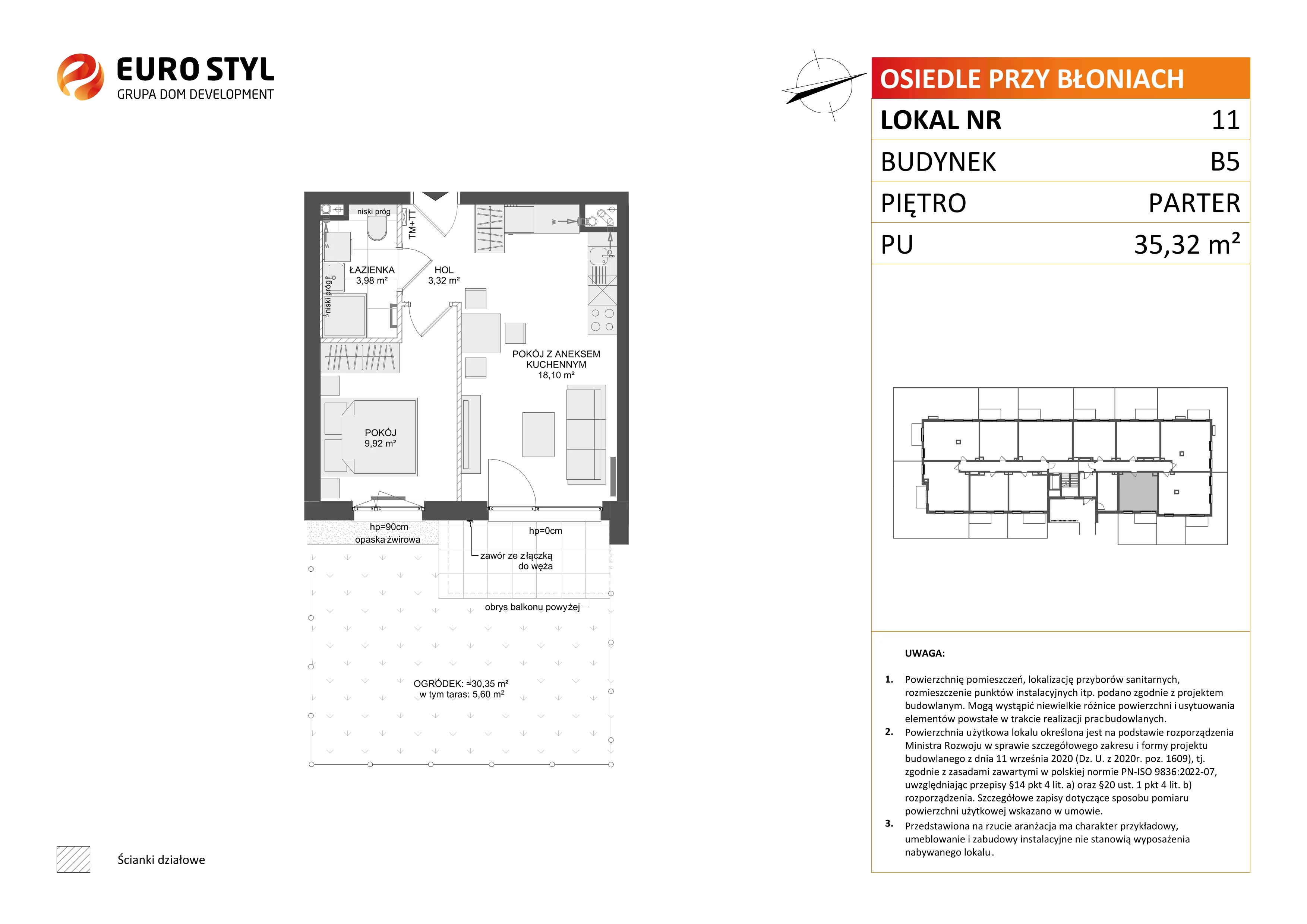 2 pokoje, mieszkanie 35,32 m², parter, oferta nr B5/11, Osiedle przy Błoniach 3 - etap IV, Rumia, Janowo, ul. Błoń Janowskich 