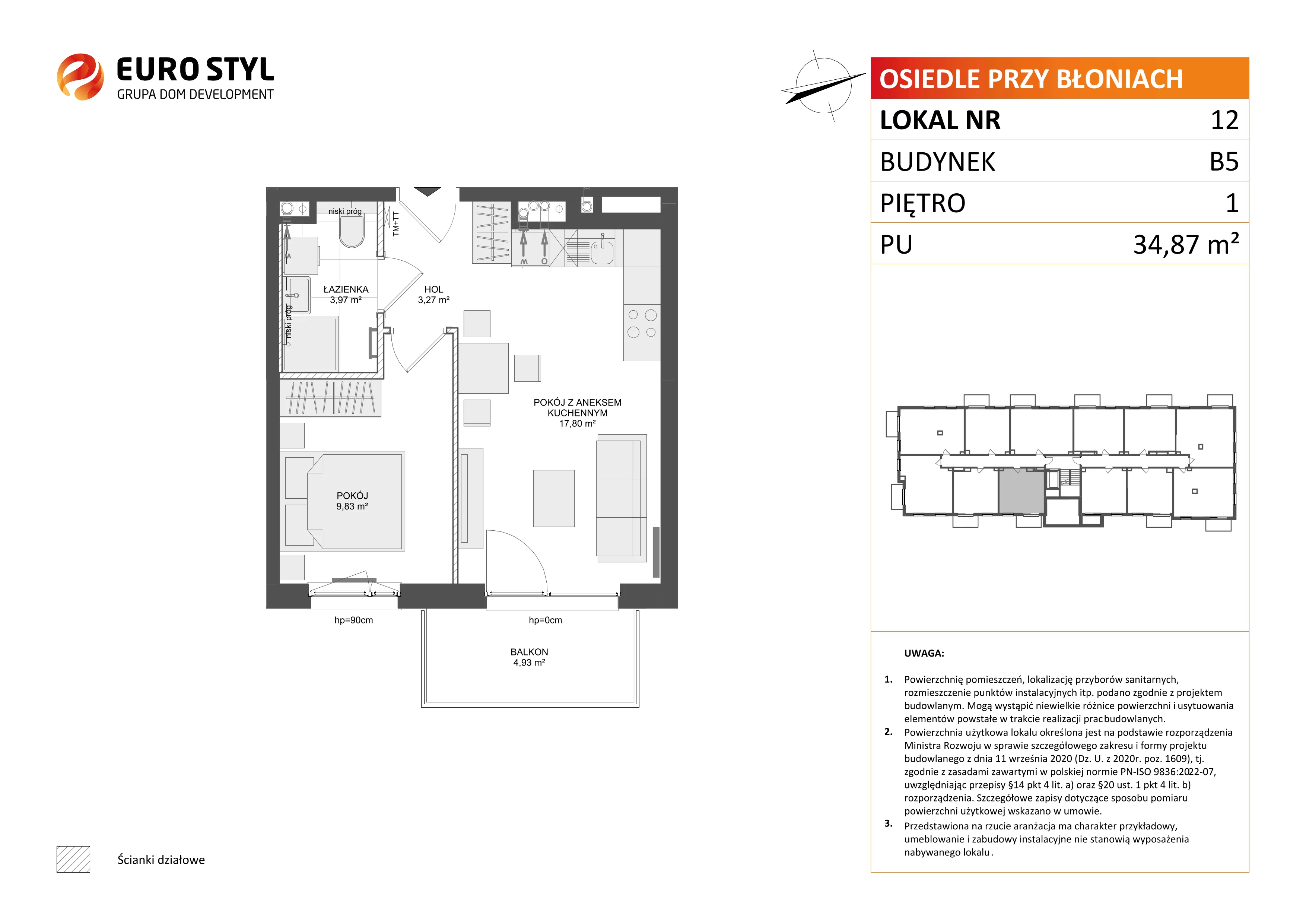2 pokoje, mieszkanie 34,87 m², piętro 1, oferta nr B5/12, Osiedle przy Błoniach 3 - etap IV, Rumia, Janowo, ul. Błoń Janowskich 