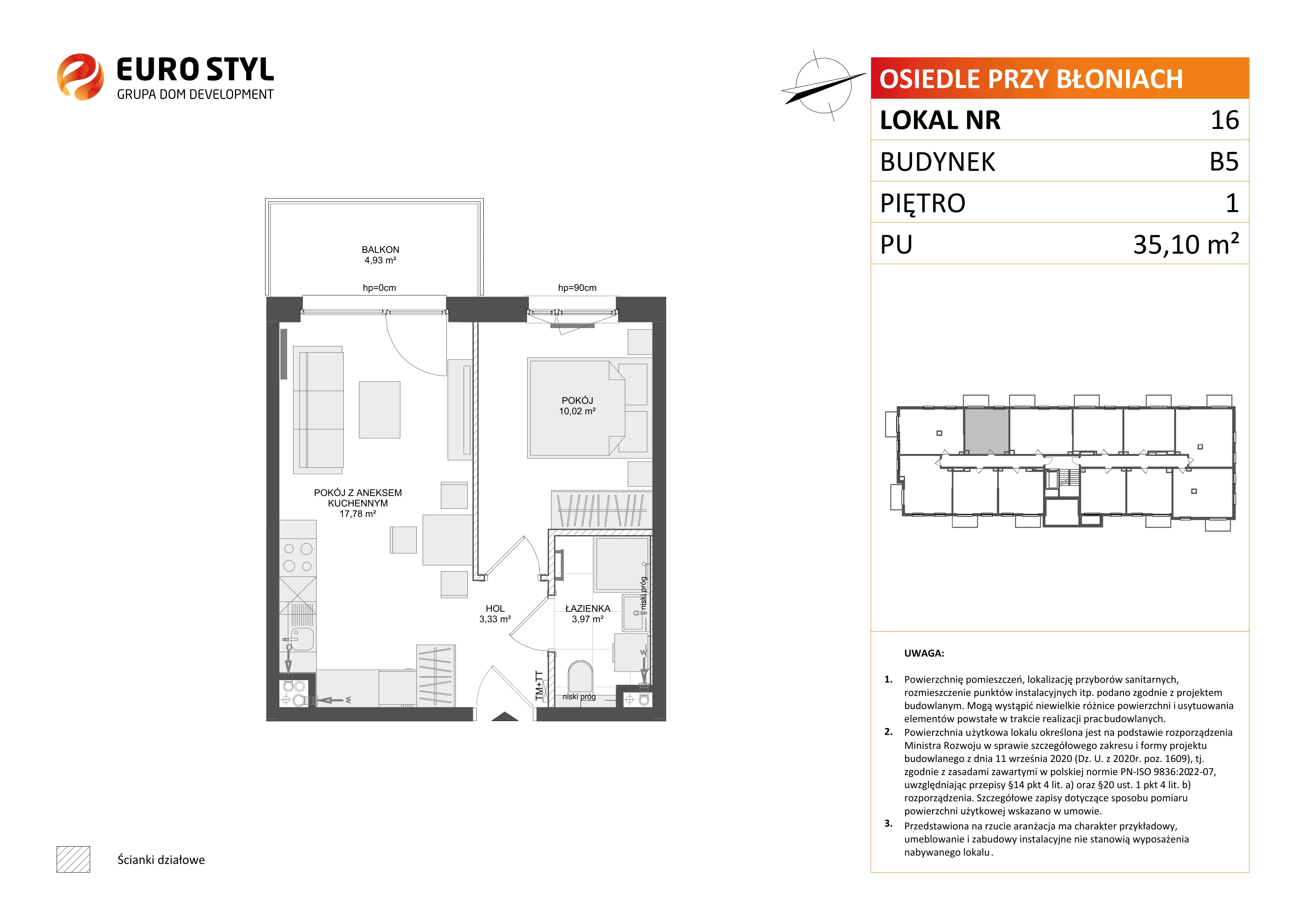 2 pokoje, mieszkanie 35,10 m², piętro 1, oferta nr B5/16, Osiedle przy Błoniach 3 - etap IV, Rumia, Janowo, ul. Błoń Janowskich 