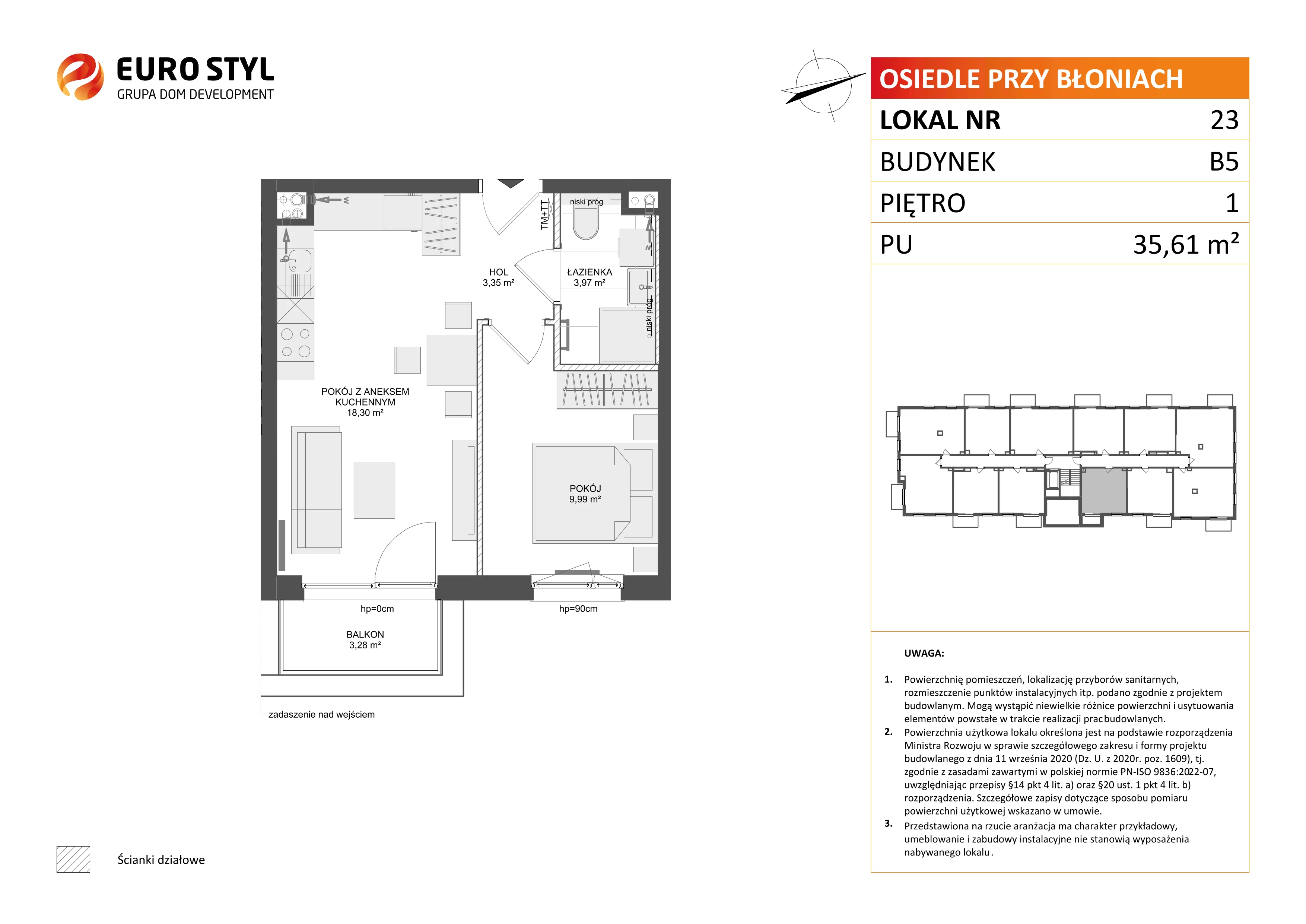 2 pokoje, mieszkanie 35,61 m², piętro 1, oferta nr B5/23, Osiedle przy Błoniach 3 - etap IV, Rumia, Janowo, ul. Błoń Janowskich 
