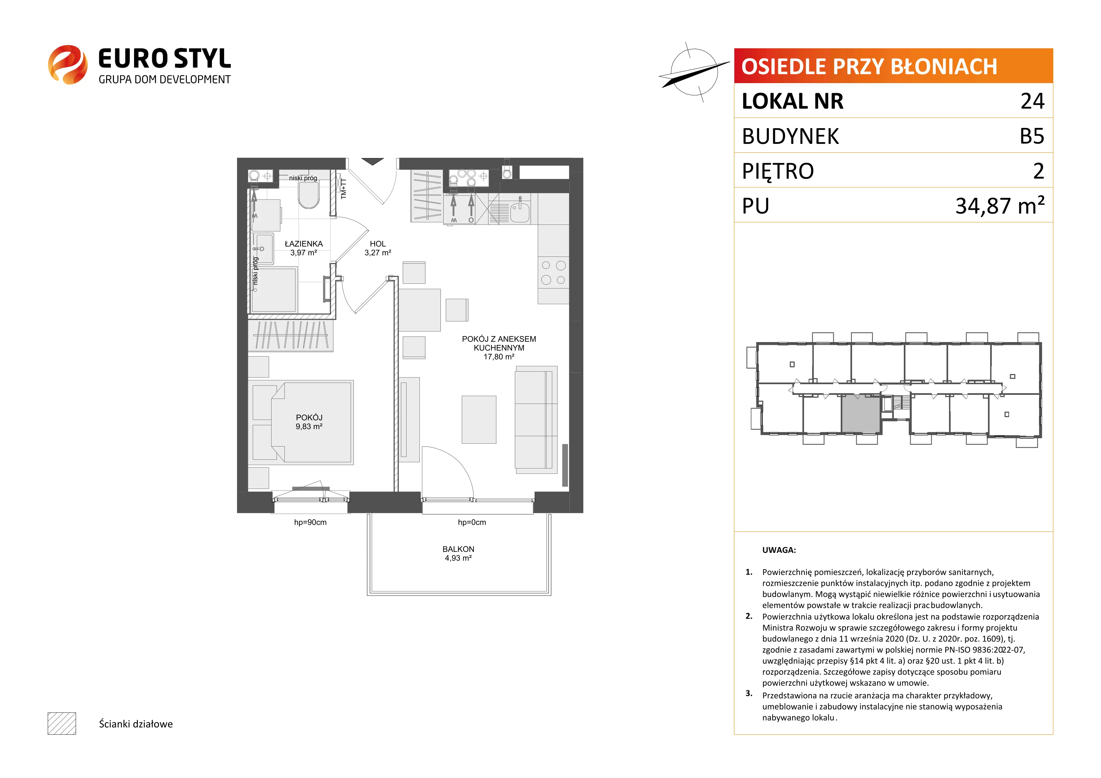 2 pokoje, mieszkanie 34,87 m², piętro 2, oferta nr B5/24, Osiedle przy Błoniach 3 - etap IV, Rumia, Janowo, ul. Błoń Janowskich 