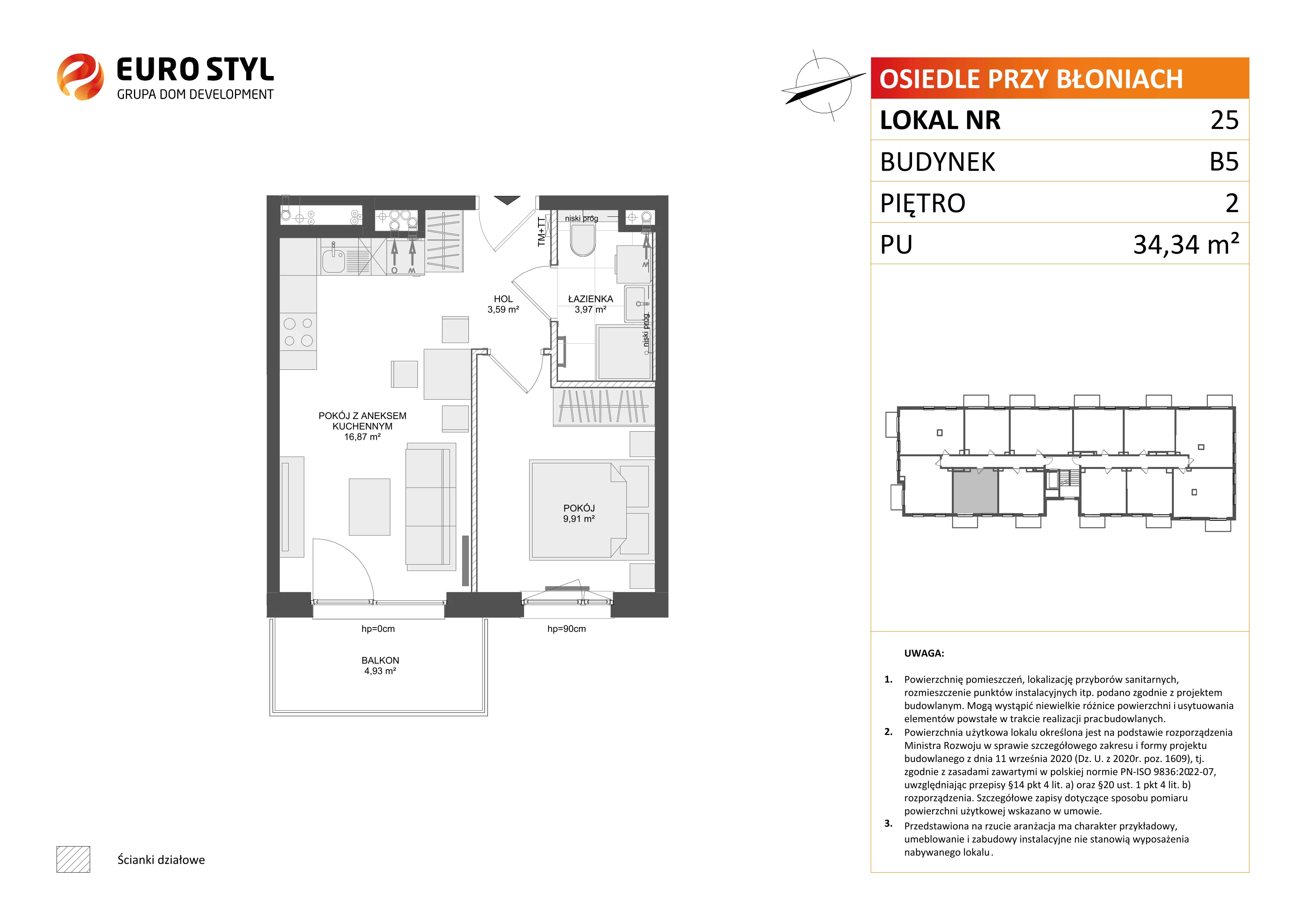 2 pokoje, mieszkanie 34,34 m², piętro 2, oferta nr B5/25, Osiedle przy Błoniach 3 - etap IV, Rumia, Janowo, ul. Błoń Janowskich 