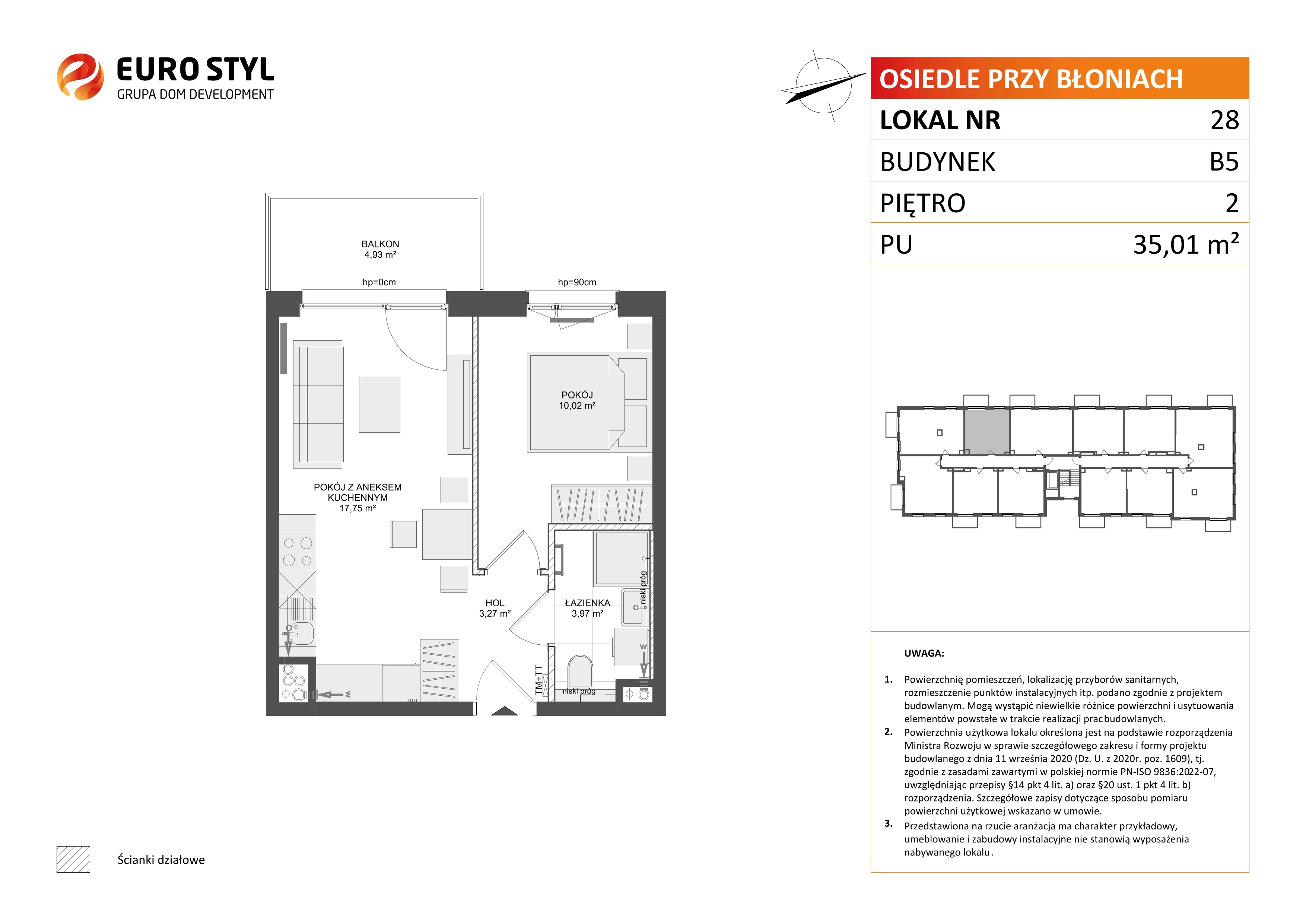 2 pokoje, mieszkanie 35,01 m², piętro 2, oferta nr B5/28, Osiedle przy Błoniach 3 - etap IV, Rumia, Janowo, ul. Błoń Janowskich 