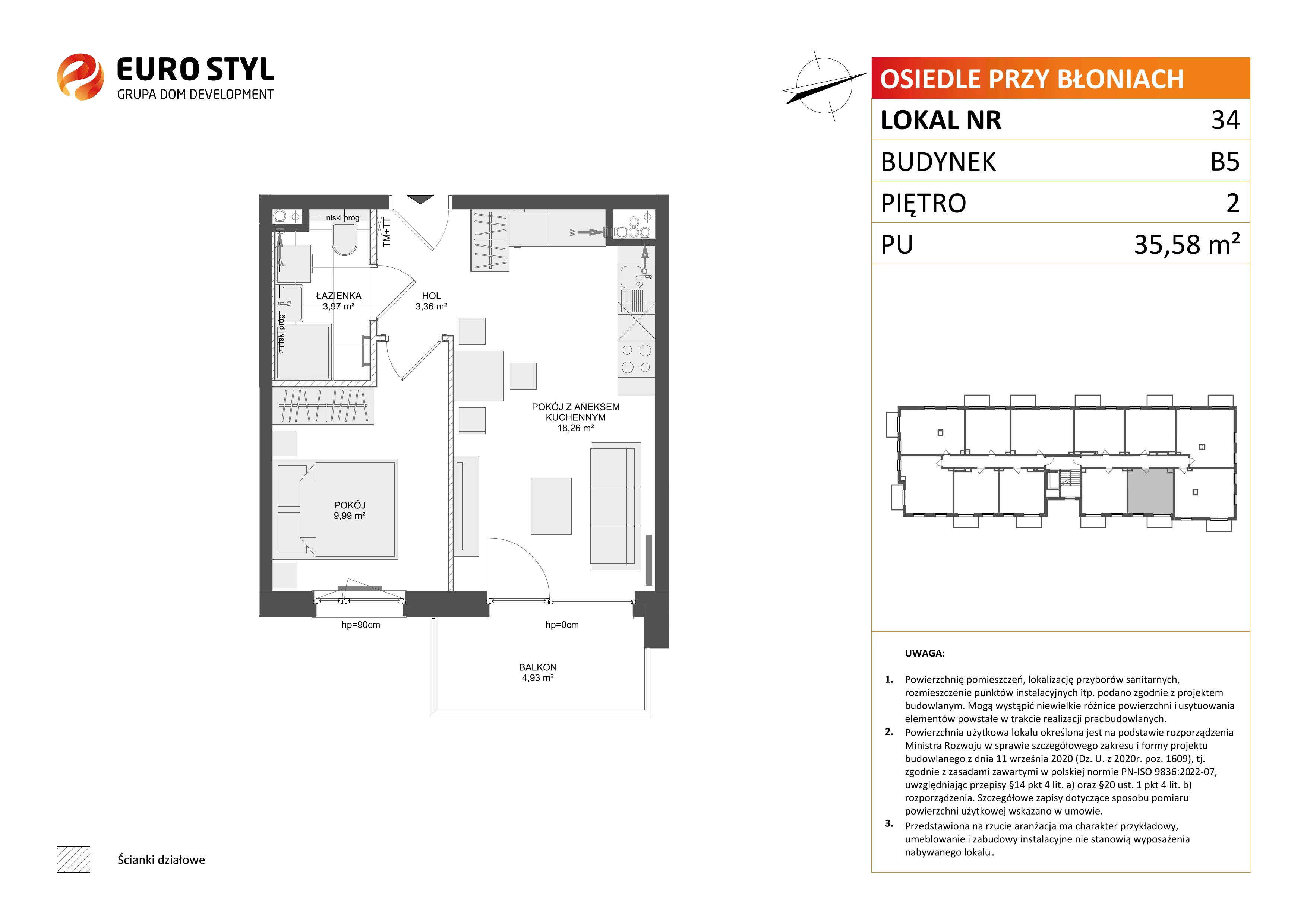 2 pokoje, mieszkanie 35,58 m², piętro 2, oferta nr B5/34, Osiedle przy Błoniach 3 - etap IV, Rumia, Janowo, ul. Błoń Janowskich 