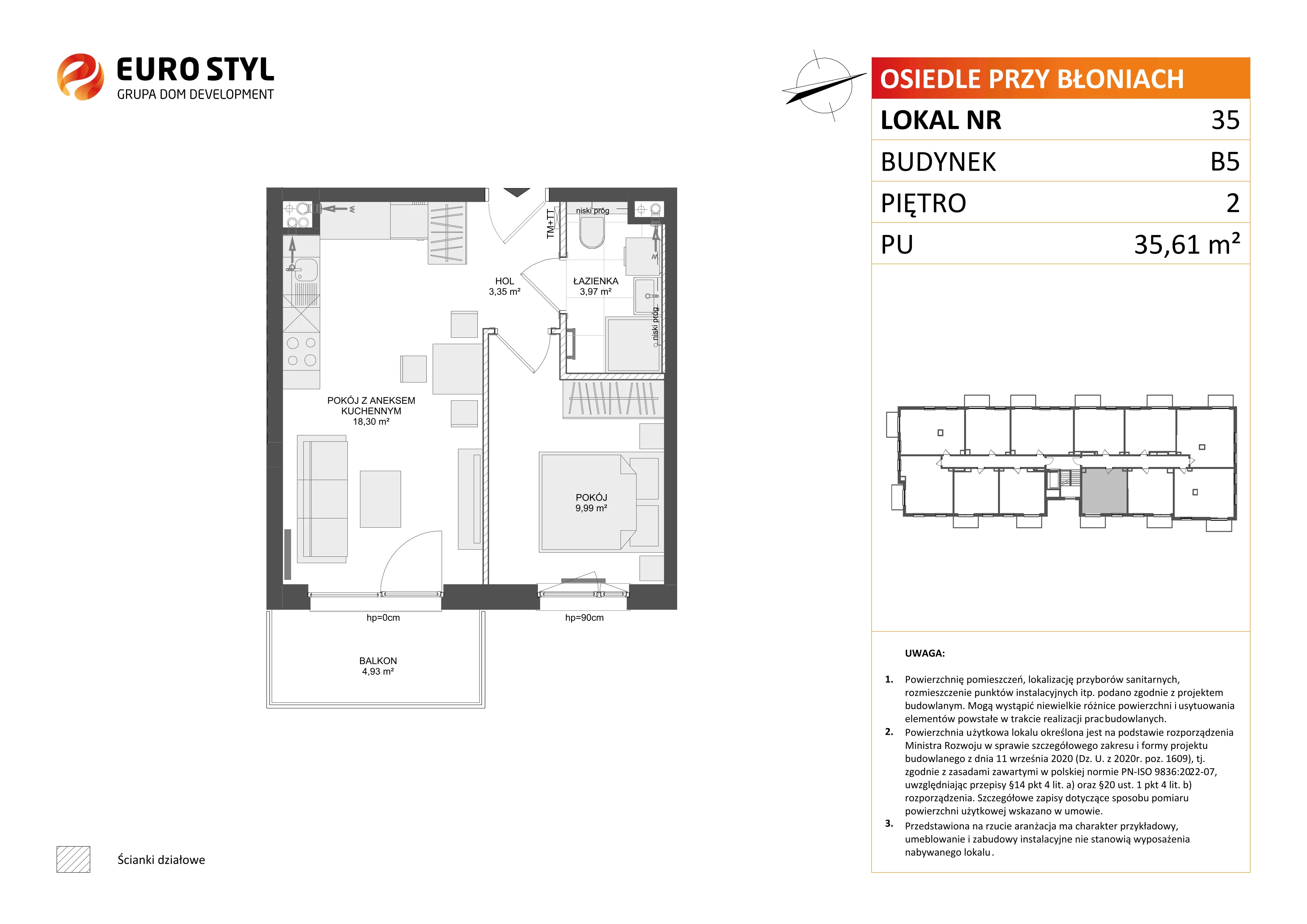 2 pokoje, mieszkanie 35,61 m², piętro 2, oferta nr B5/35, Osiedle przy Błoniach 3 - etap IV, Rumia, Janowo, ul. Błoń Janowskich 