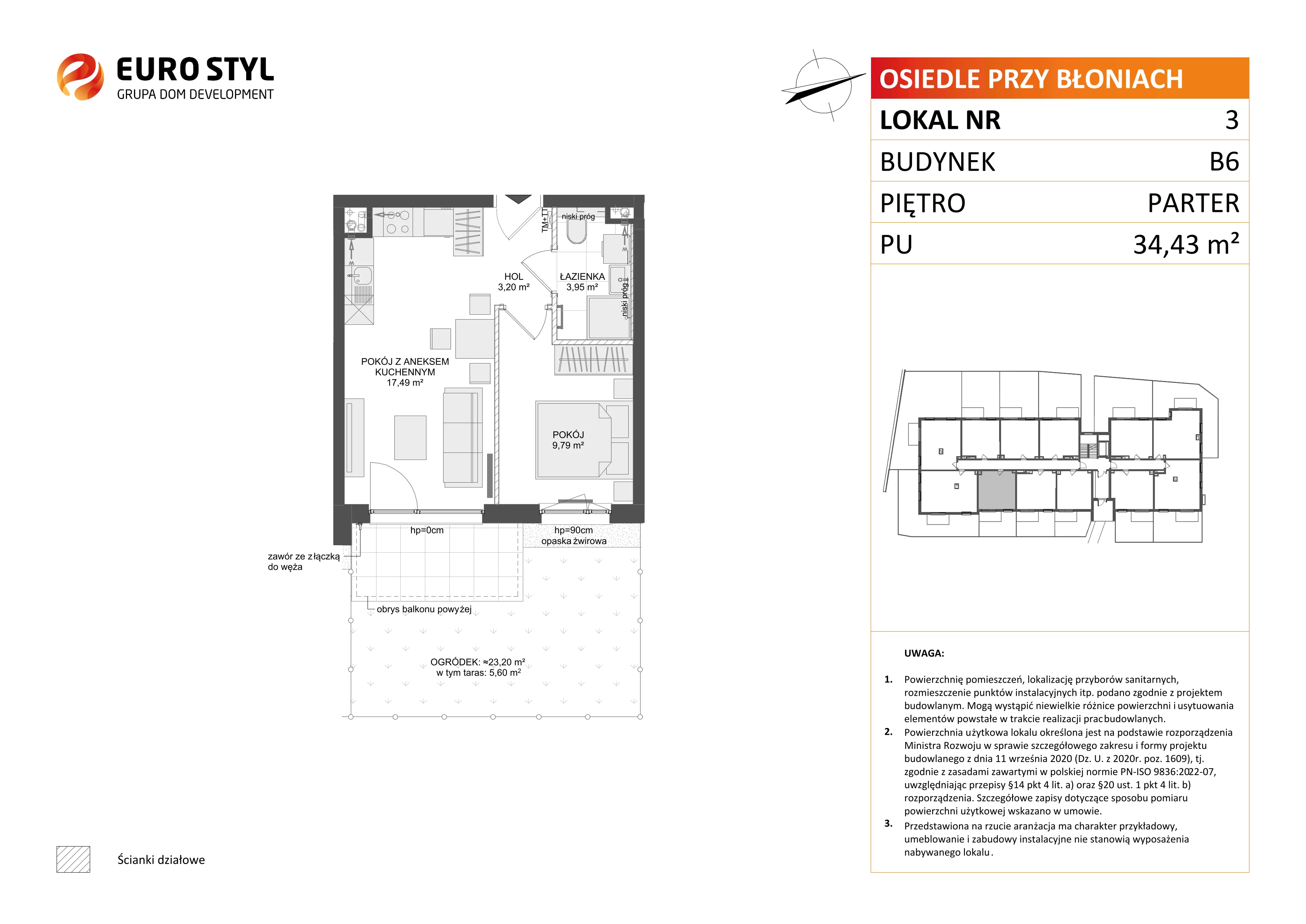2 pokoje, mieszkanie 34,43 m², parter, oferta nr B6/3, Osiedle przy Błoniach 3 - etap IV, Rumia, Janowo, ul. Błoń Janowskich 