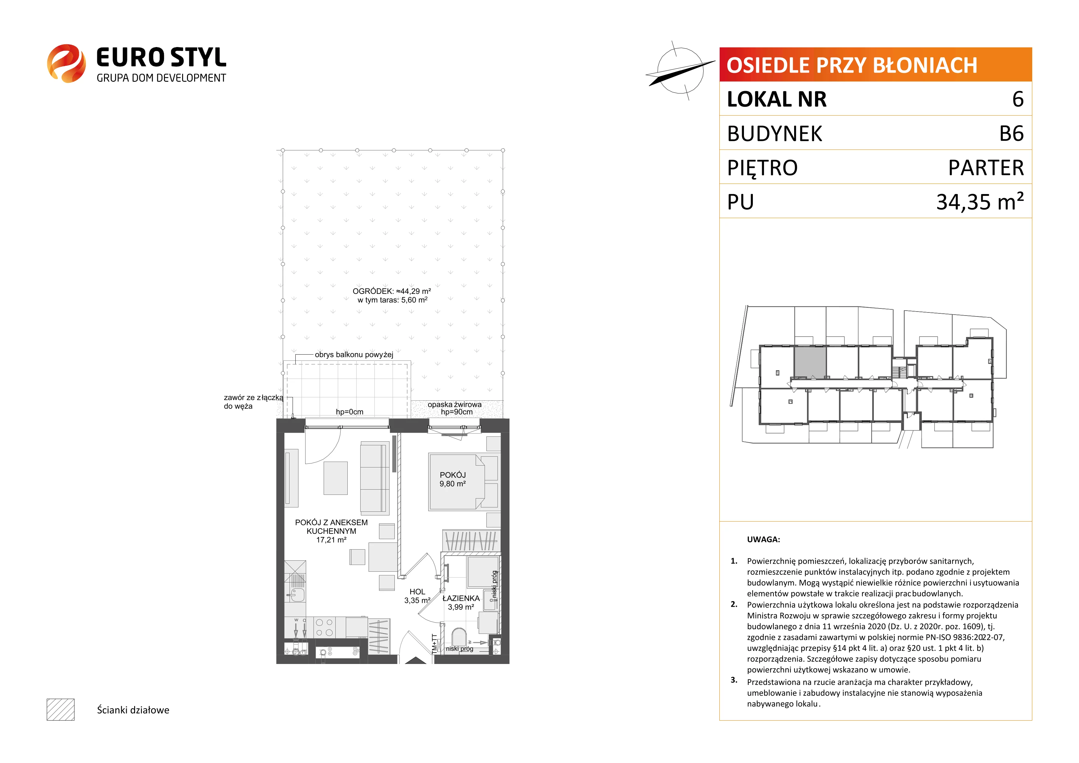 2 pokoje, mieszkanie 34,35 m², parter, oferta nr B6/6, Osiedle przy Błoniach 3 - etap IV, Rumia, Janowo, ul. Błoń Janowskich 