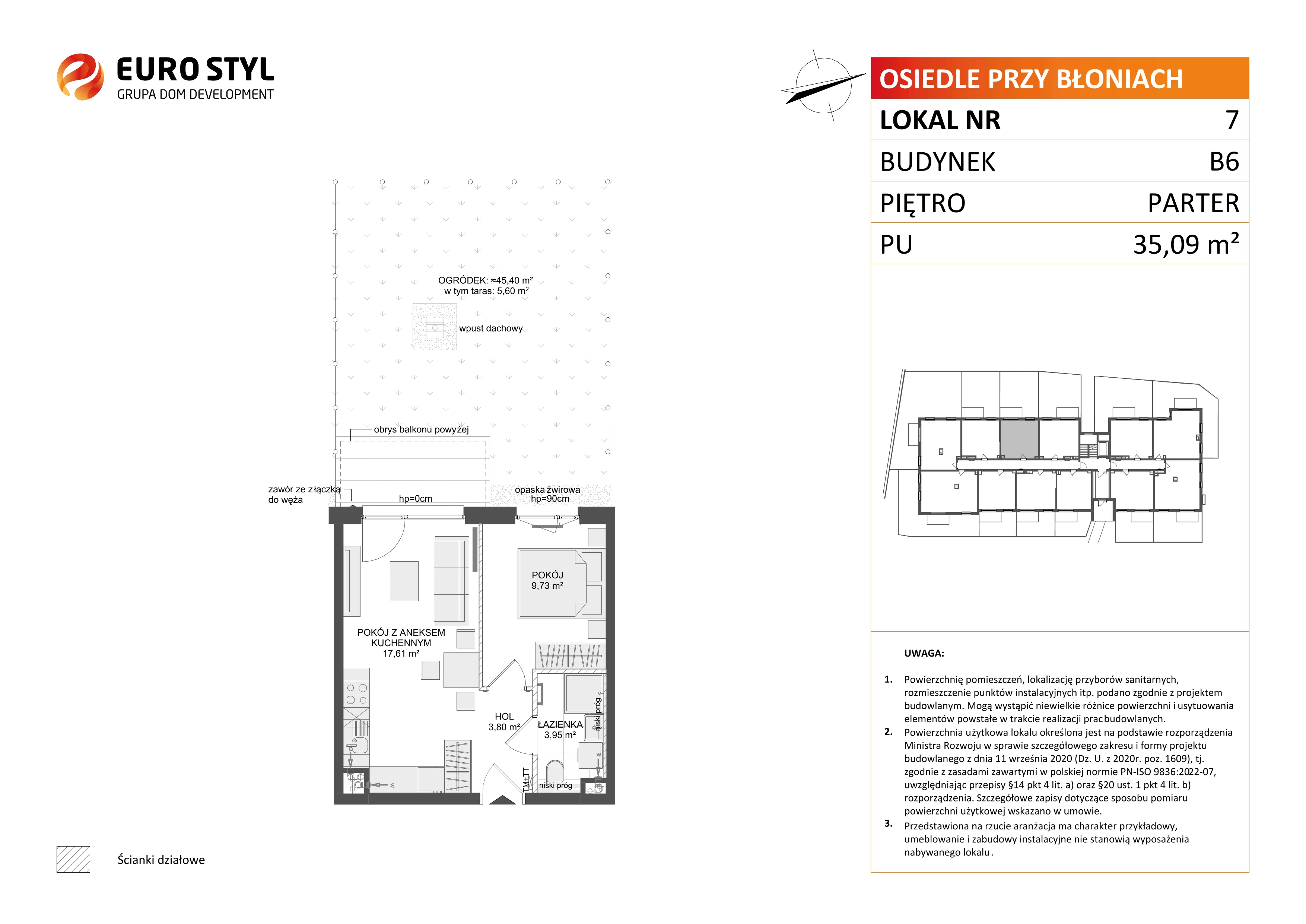 2 pokoje, mieszkanie 35,09 m², parter, oferta nr B6/7, Osiedle przy Błoniach 3 - etap IV, Rumia, Janowo, ul. Błoń Janowskich 