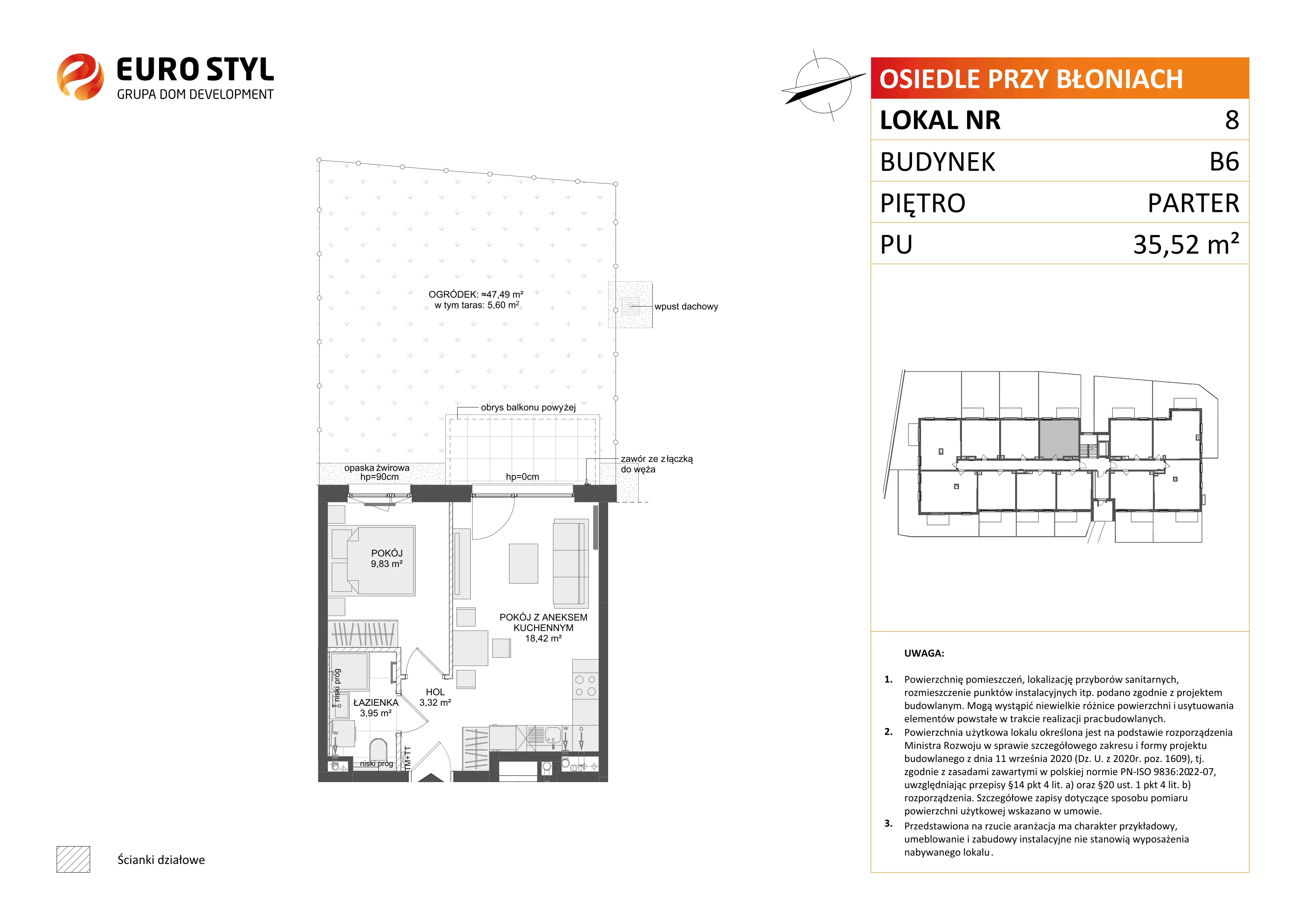 2 pokoje, mieszkanie 35,52 m², parter, oferta nr B6/8, Osiedle przy Błoniach 3 - etap IV, Rumia, Janowo, ul. Błoń Janowskich 