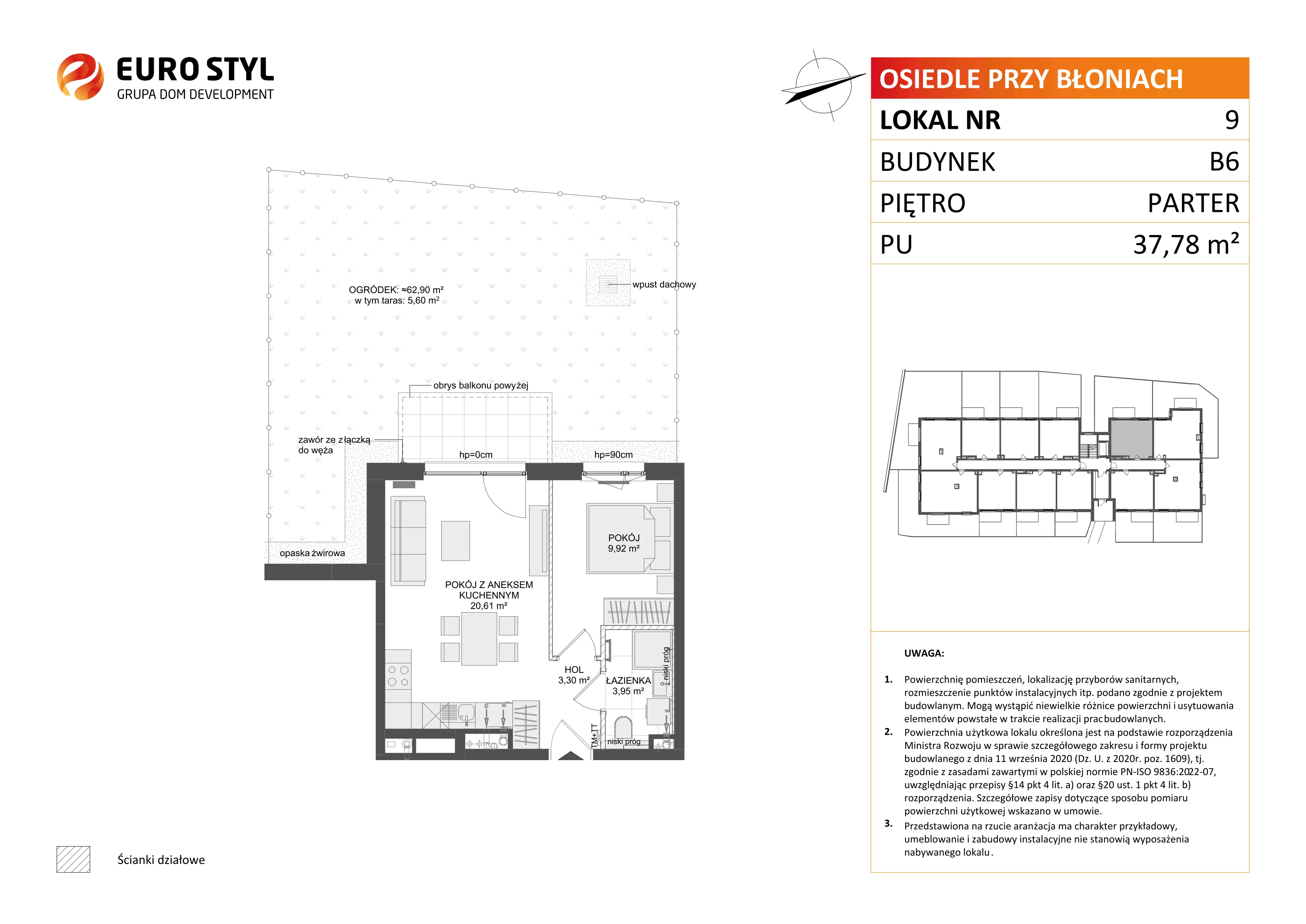 2 pokoje, mieszkanie 37,78 m², parter, oferta nr B6/9, Osiedle przy Błoniach 3 - etap IV, Rumia, Janowo, ul. Błoń Janowskich 