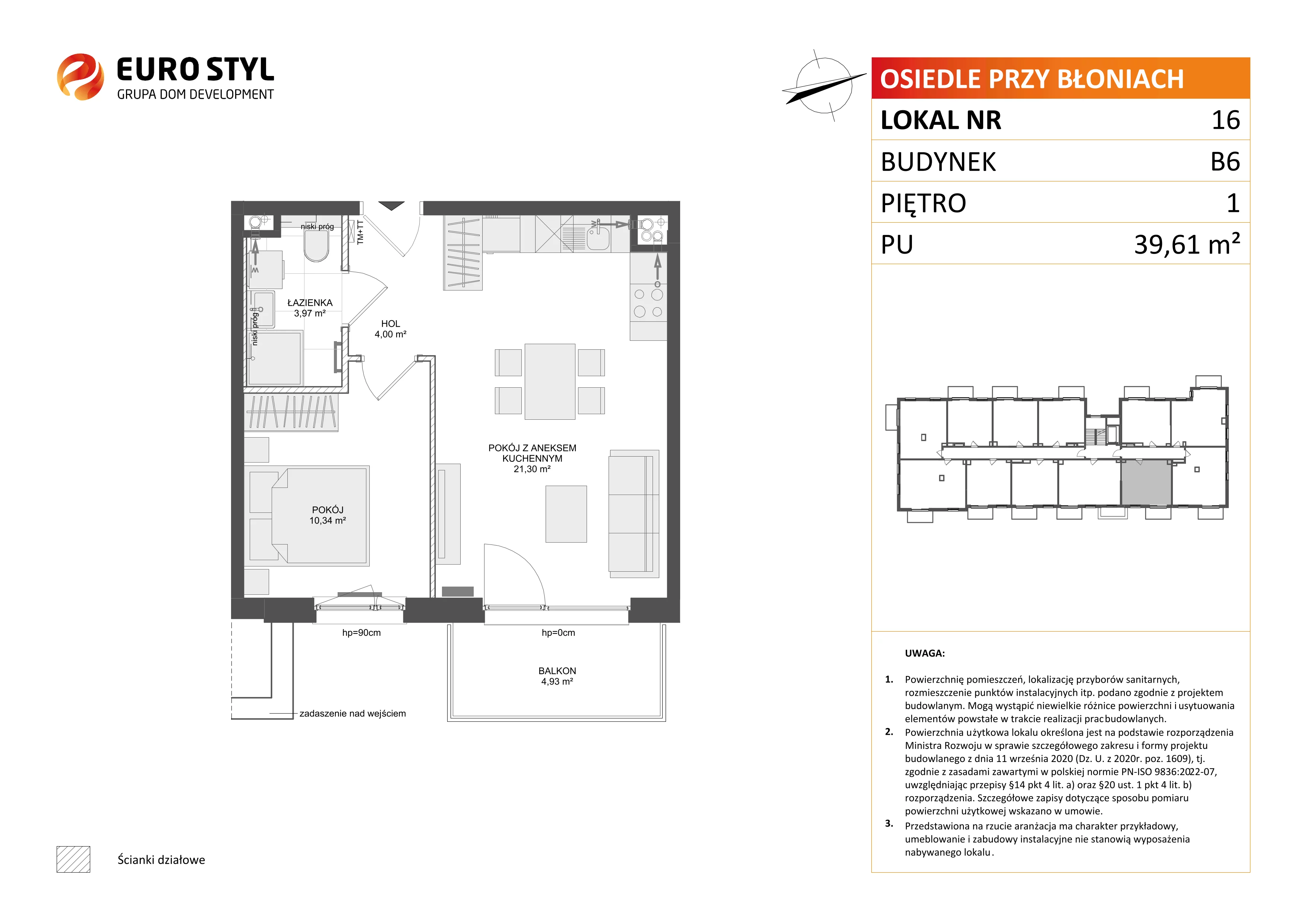 2 pokoje, mieszkanie 39,61 m², piętro 1, oferta nr B6/16, Osiedle przy Błoniach 3 - etap IV, Rumia, Janowo, ul. Błoń Janowskich 