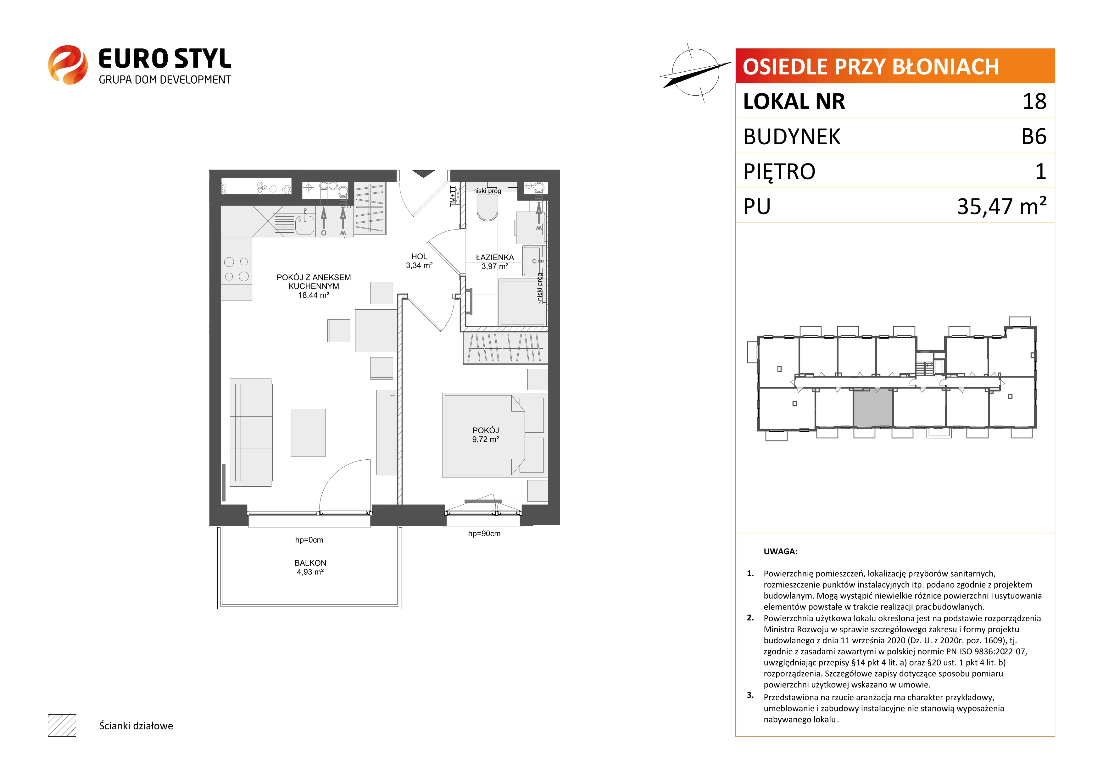 2 pokoje, mieszkanie 35,47 m², piętro 1, oferta nr B6/18, Osiedle przy Błoniach 3 - etap IV, Rumia, Janowo, ul. Błoń Janowskich 