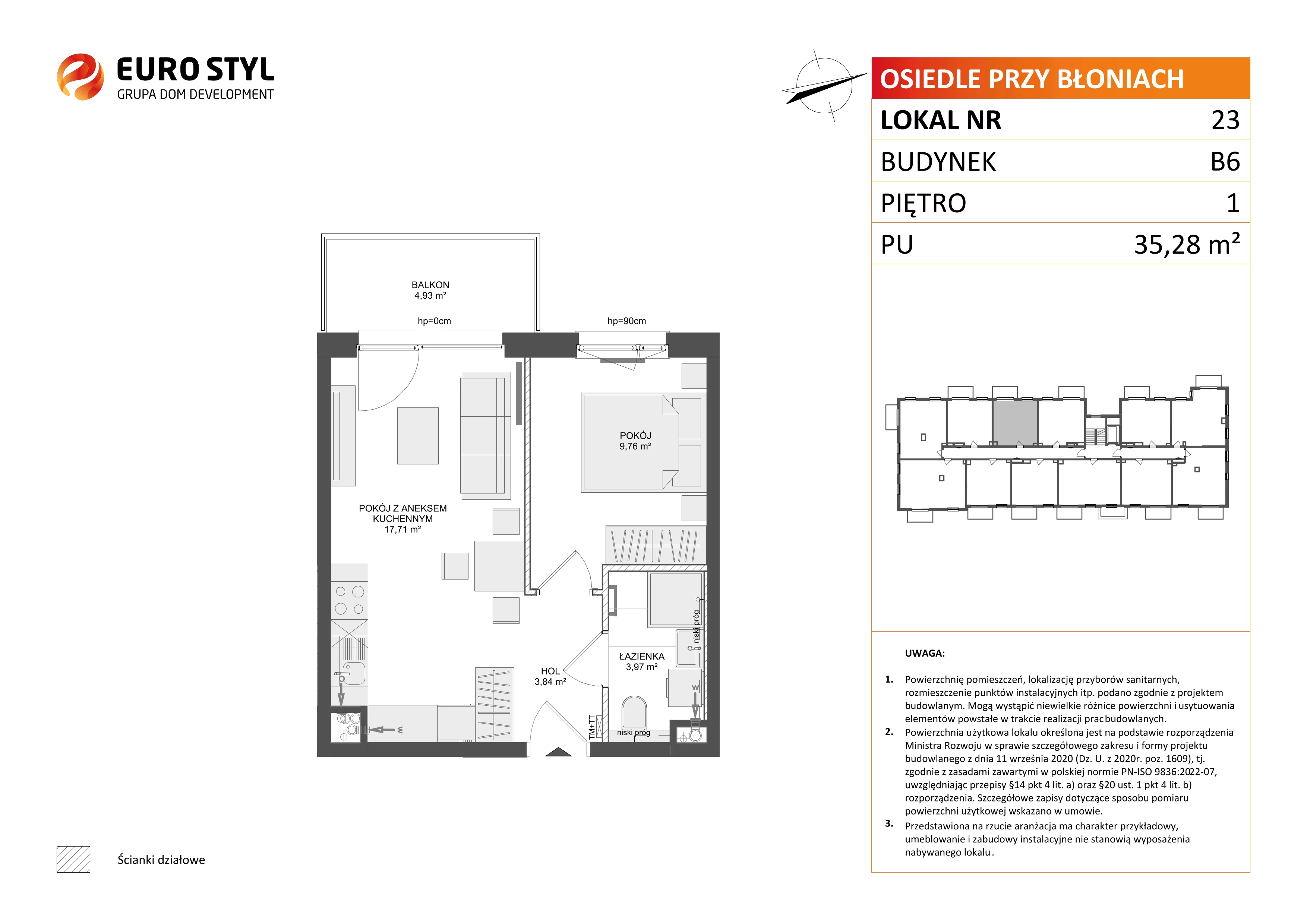 2 pokoje, mieszkanie 35,28 m², piętro 1, oferta nr B6/23, Osiedle przy Błoniach 3 - etap IV, Rumia, Janowo, ul. Błoń Janowskich 