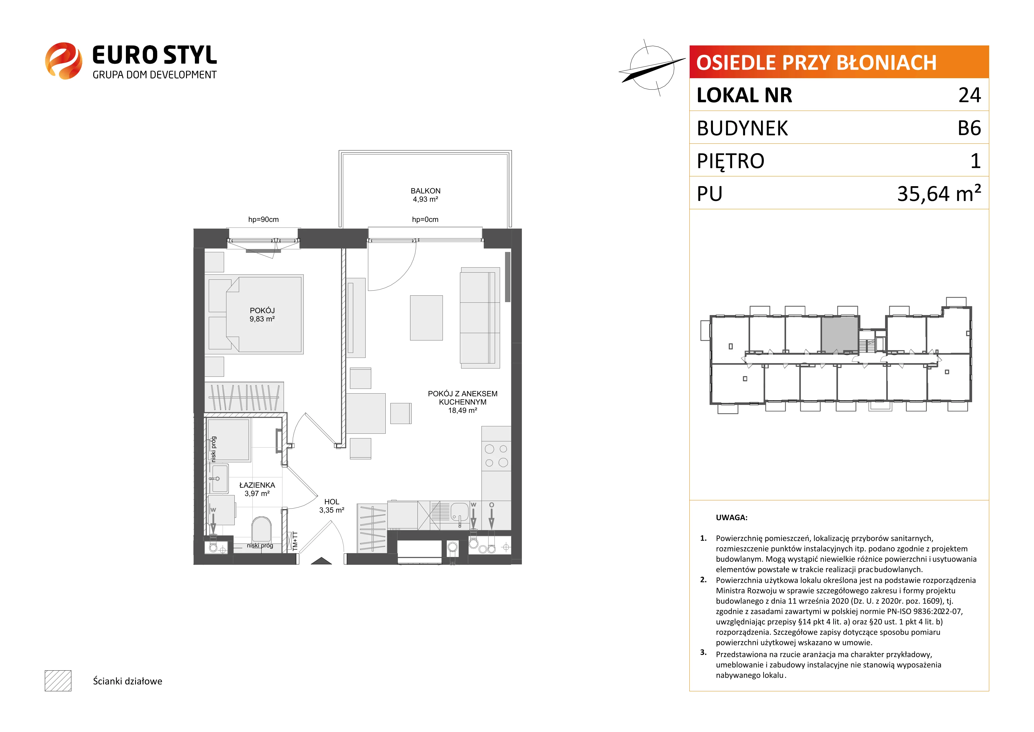 2 pokoje, mieszkanie 35,64 m², piętro 1, oferta nr B6/24, Osiedle przy Błoniach 3 - etap IV, Rumia, Janowo, ul. Błoń Janowskich 