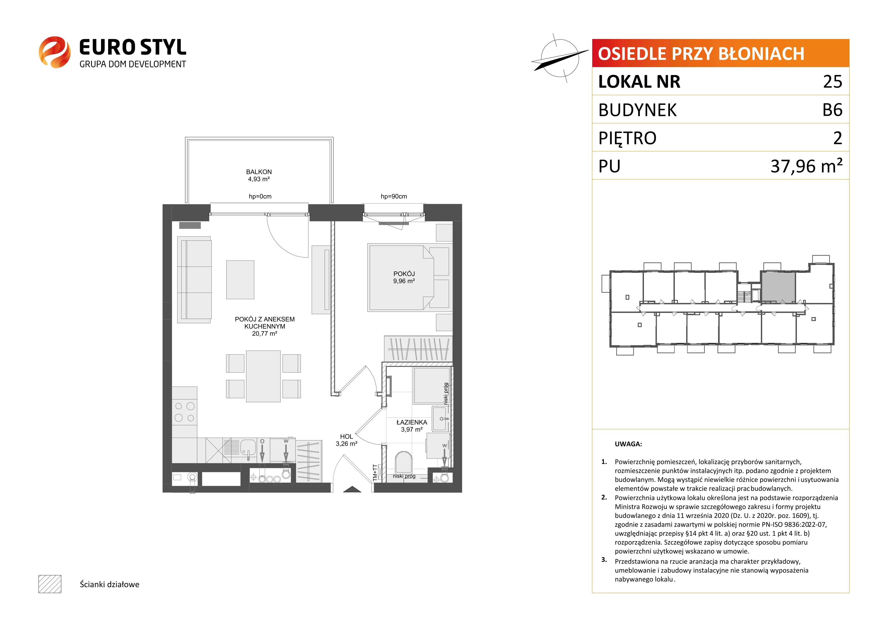 2 pokoje, mieszkanie 37,96 m², piętro 2, oferta nr B6/25, Osiedle przy Błoniach 3 - etap IV, Rumia, Janowo, ul. Błoń Janowskich 