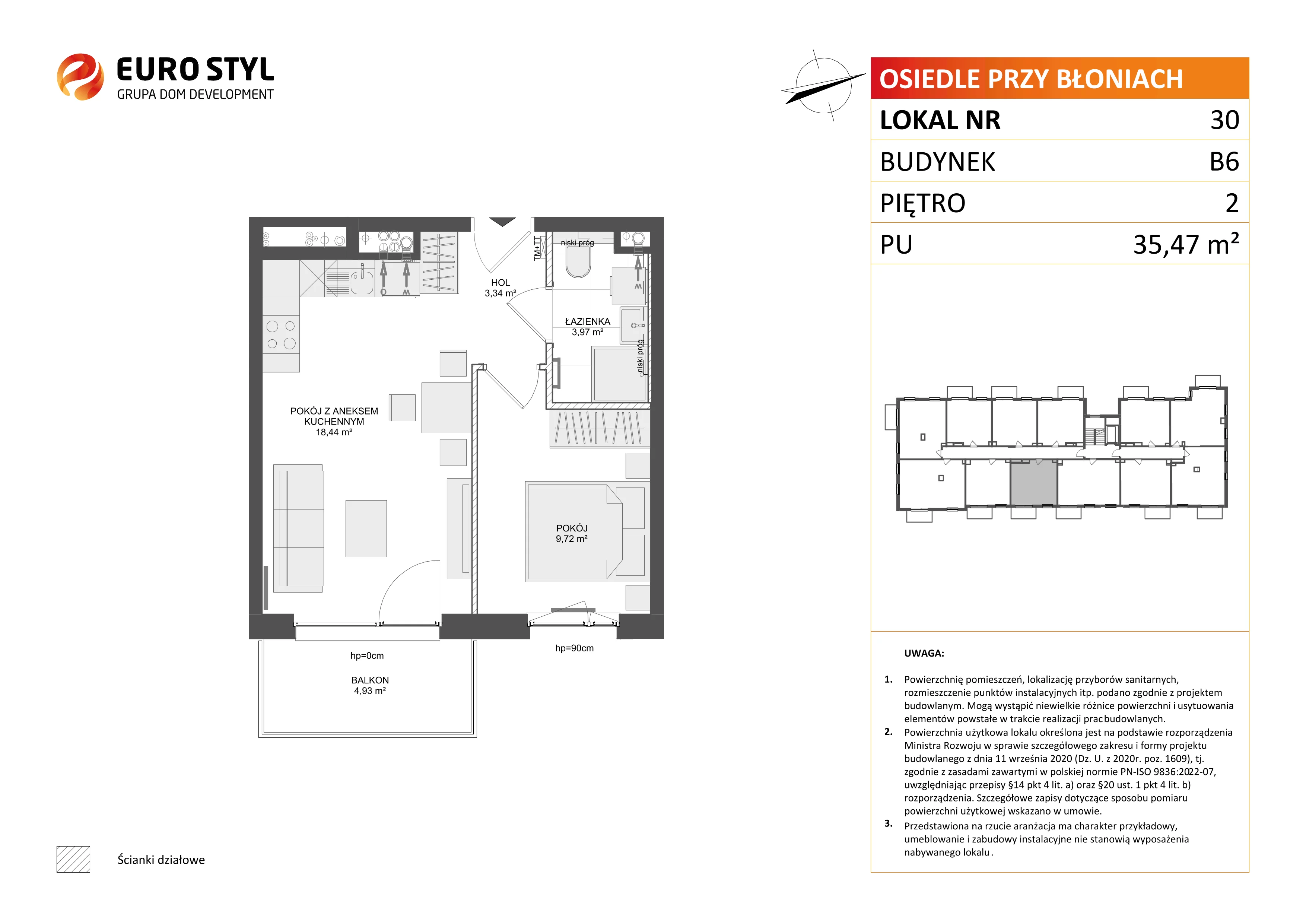 2 pokoje, mieszkanie 35,47 m², piętro 2, oferta nr B6/30, Osiedle przy Błoniach 3 - etap IV, Rumia, Janowo, ul. Błoń Janowskich 