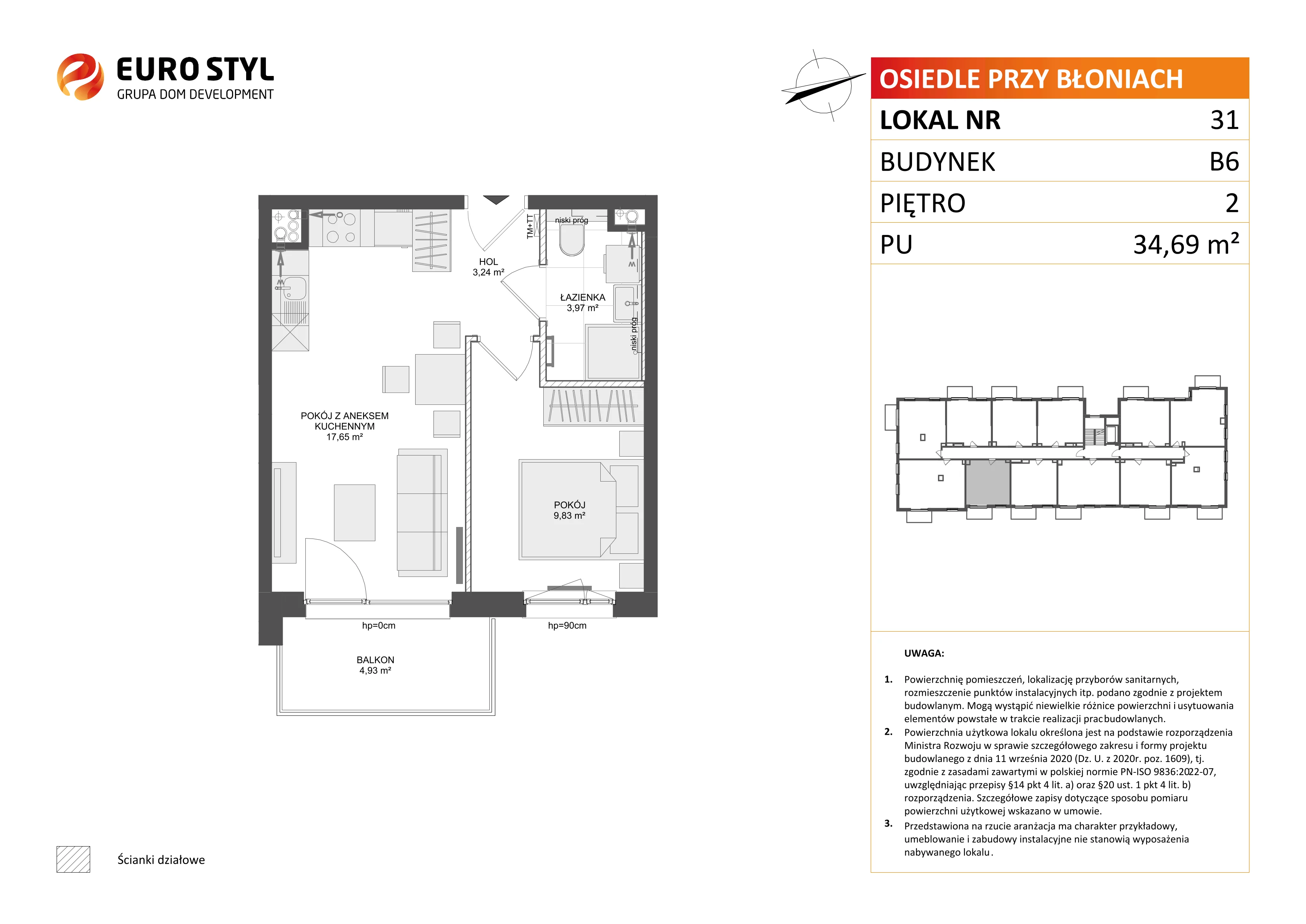 2 pokoje, mieszkanie 34,69 m², piętro 2, oferta nr B6/31, Osiedle przy Błoniach 3 - etap IV, Rumia, Janowo, ul. Błoń Janowskich 