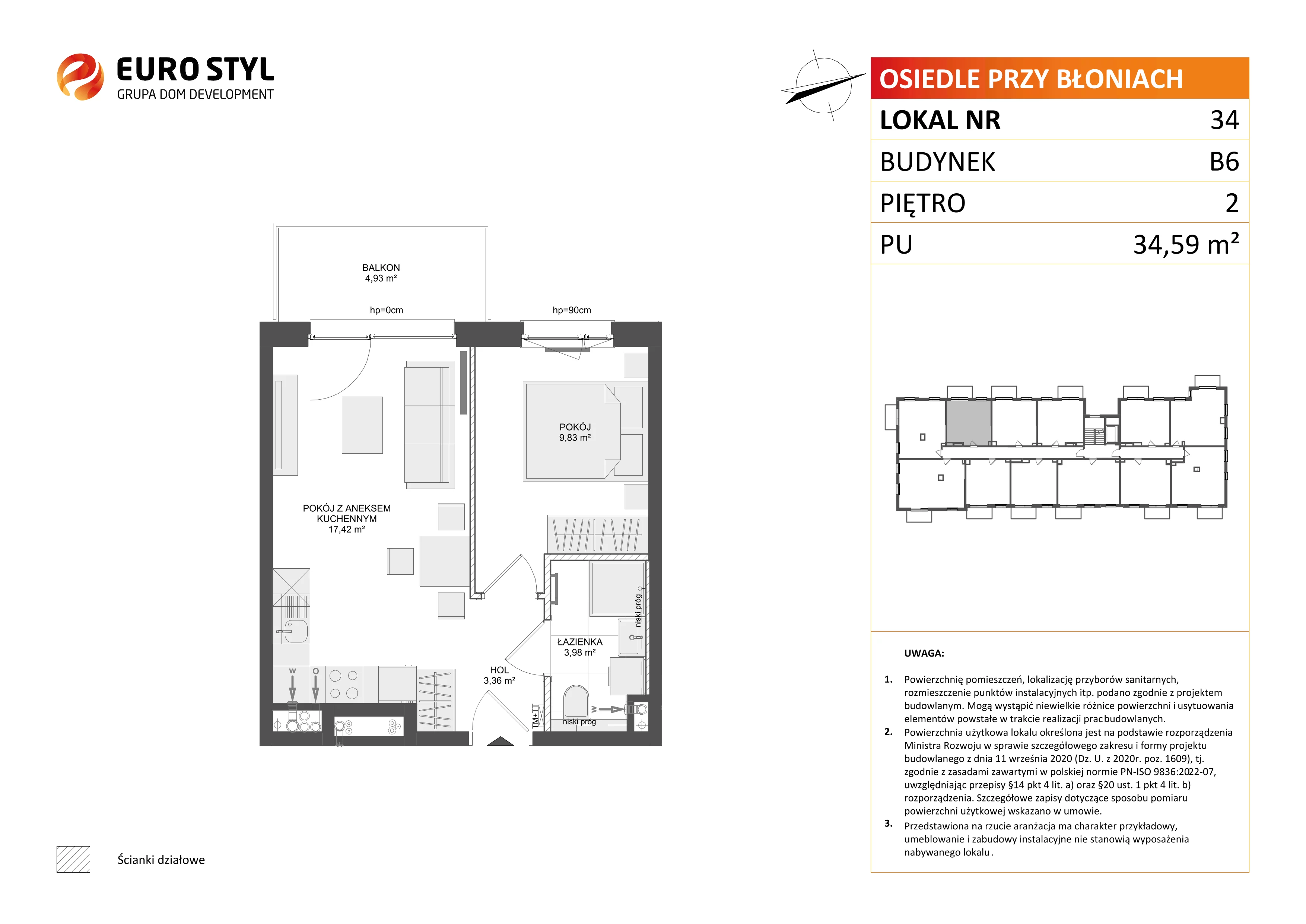 2 pokoje, mieszkanie 34,59 m², piętro 2, oferta nr B6/34, Osiedle przy Błoniach 3 - etap IV, Rumia, Janowo, ul. Błoń Janowskich 